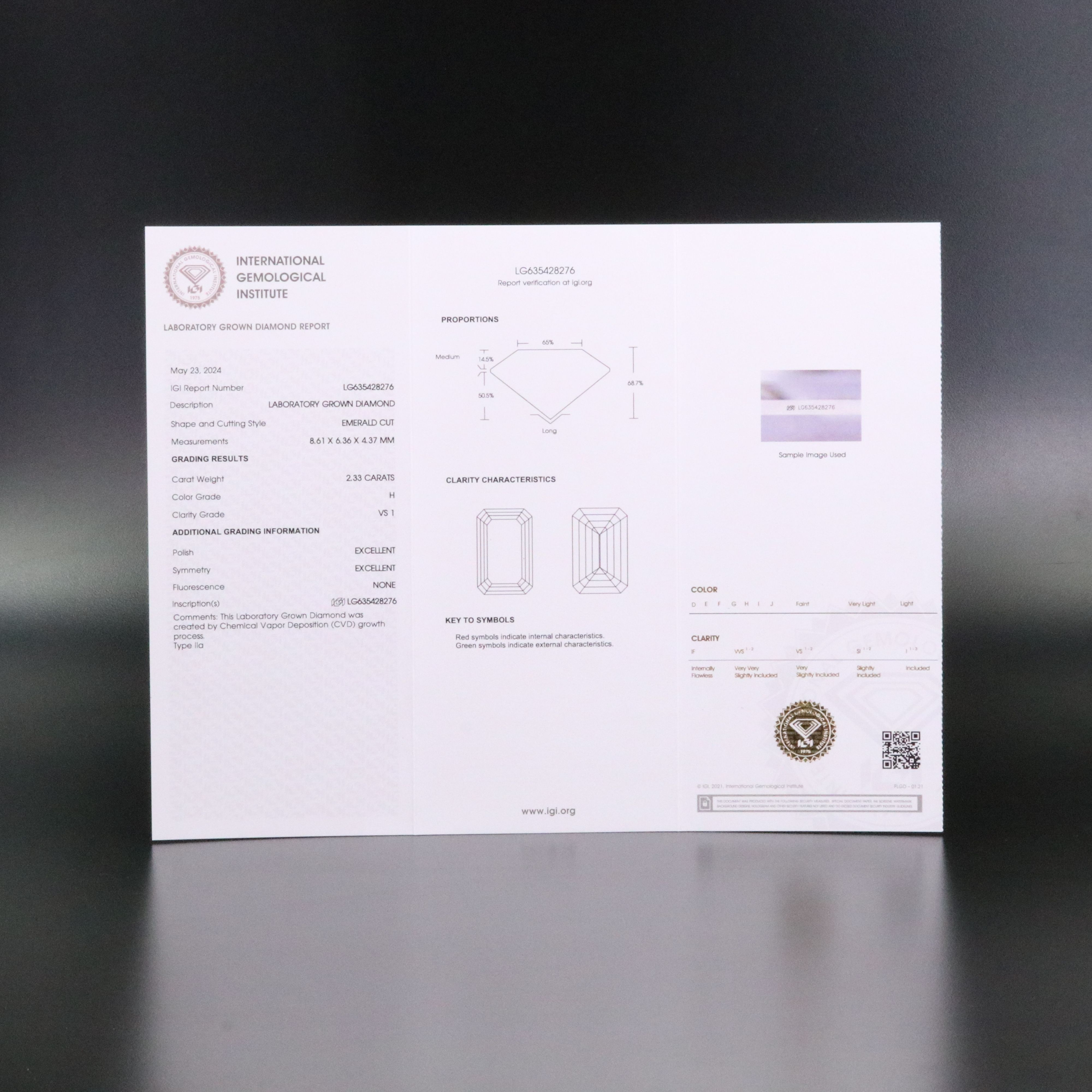 Loose 2.33 CT Lab Grown Diamond with IGI Report