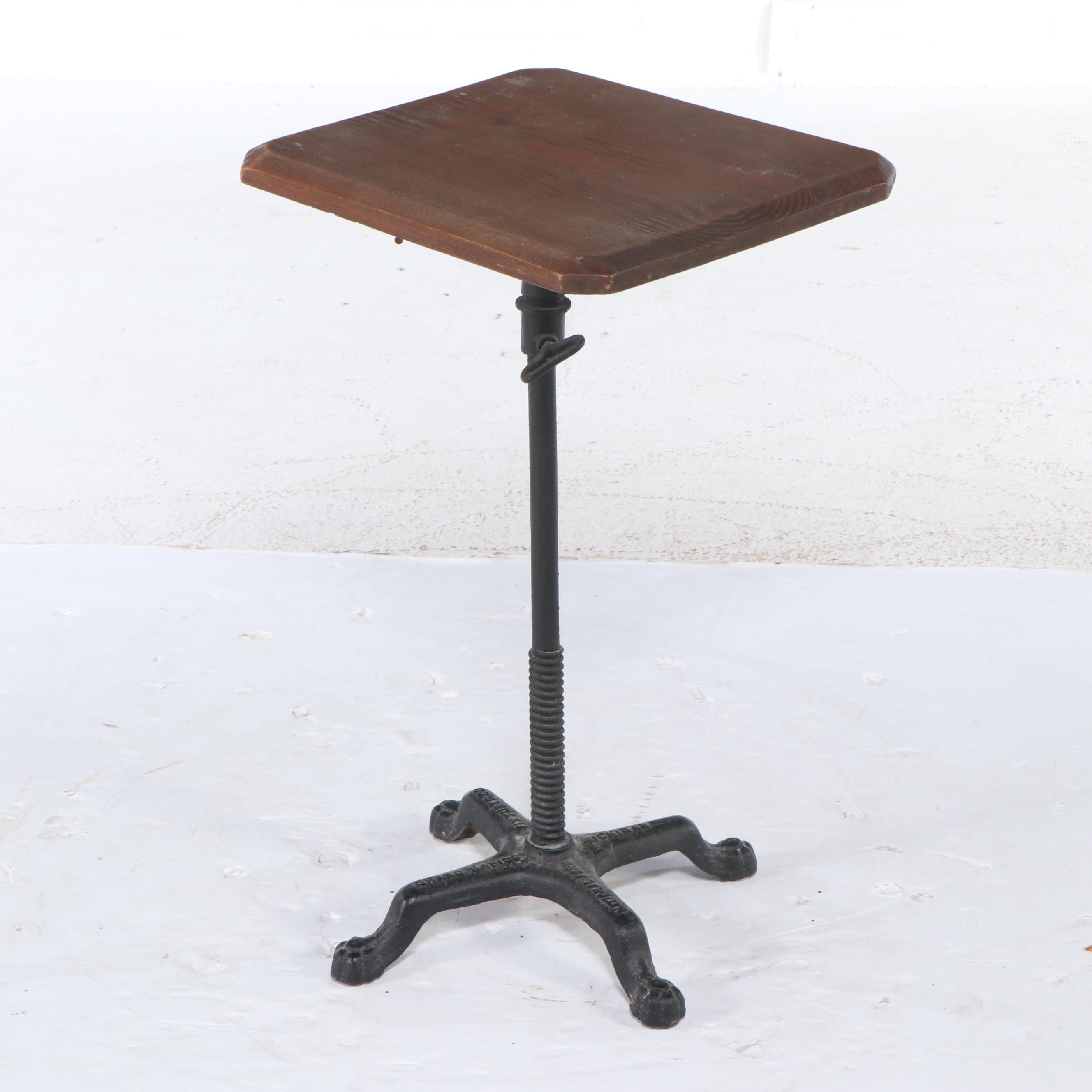 Oak and Cast Iron Adjustable Height Draftsman's Table, Early 20th Century