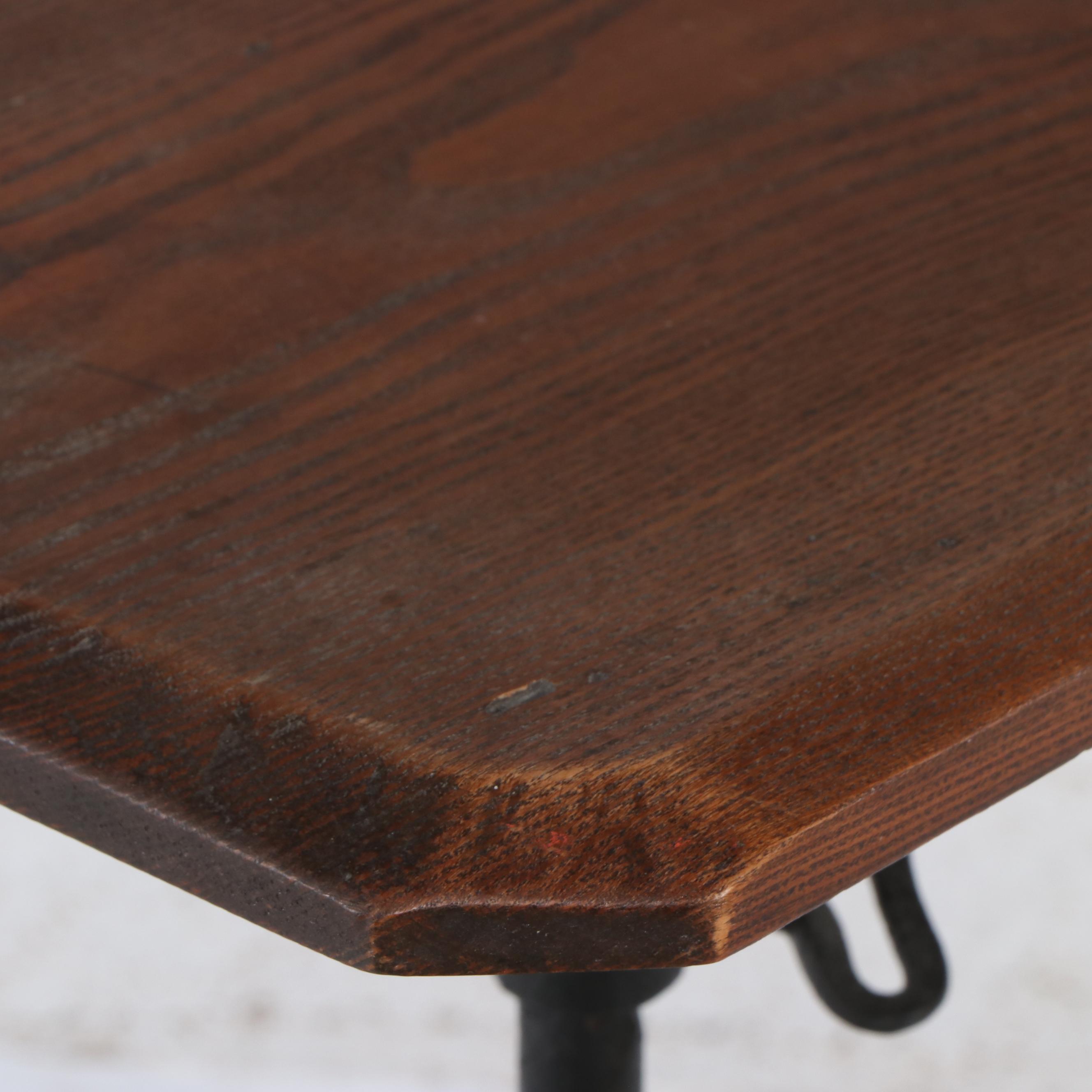 Oak and Cast Iron Adjustable Height Draftsman's Table, Early 20th Century