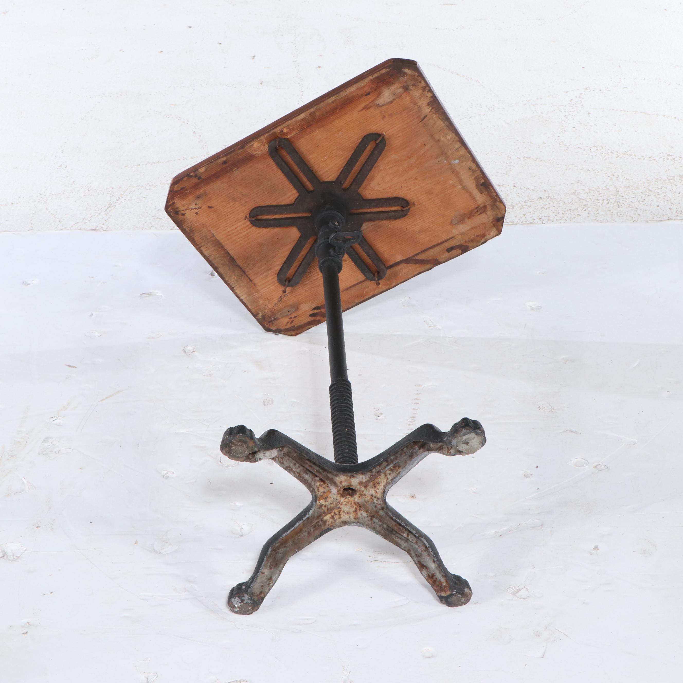 Oak and Cast Iron Adjustable Height Draftsman's Table, Early 20th Century