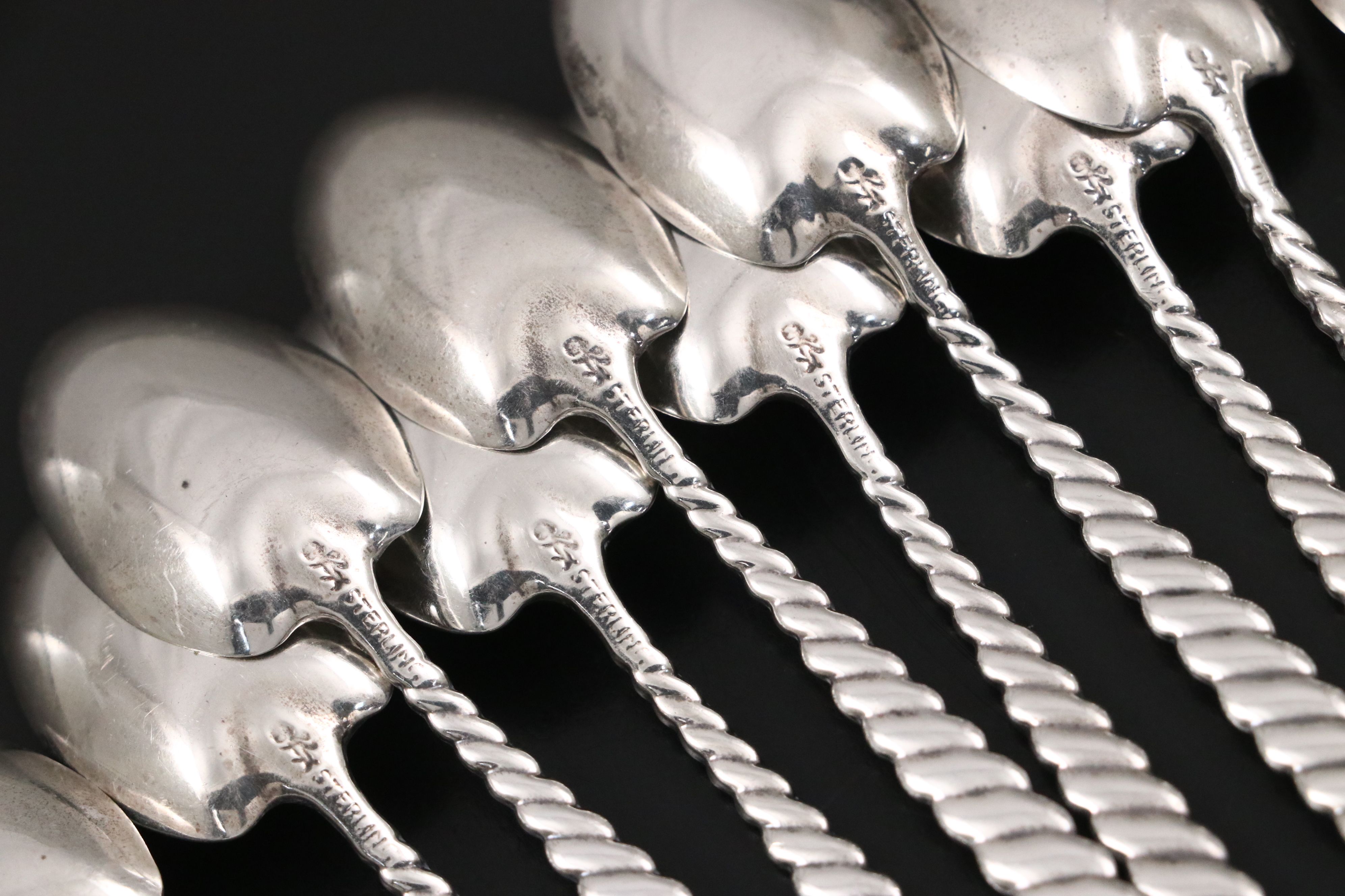 Whiting "Oval Twist" Sterling Silver Demitasse Spoons