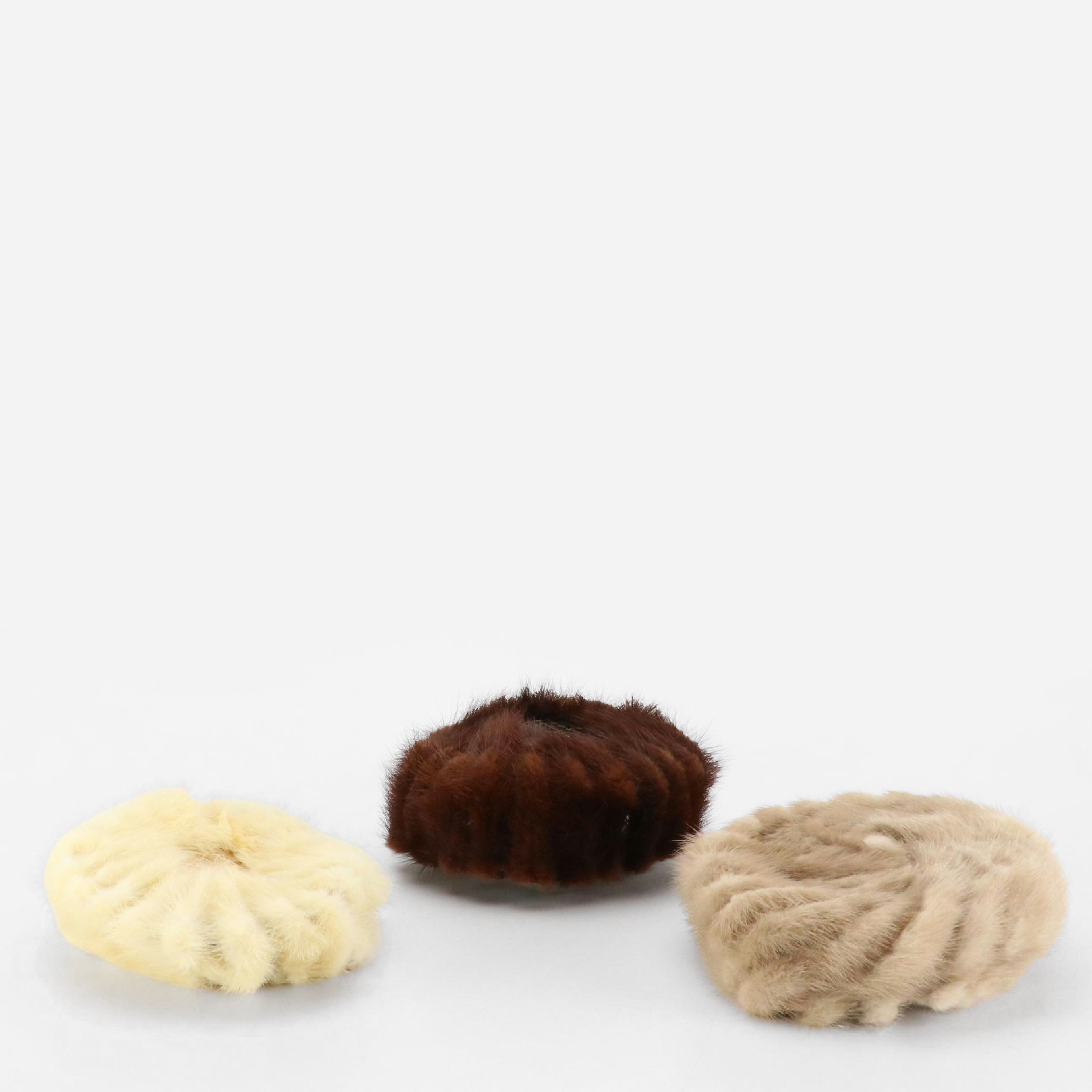 Ranch Mink Paw Fur Pillbox Hats, Mid-20th Century