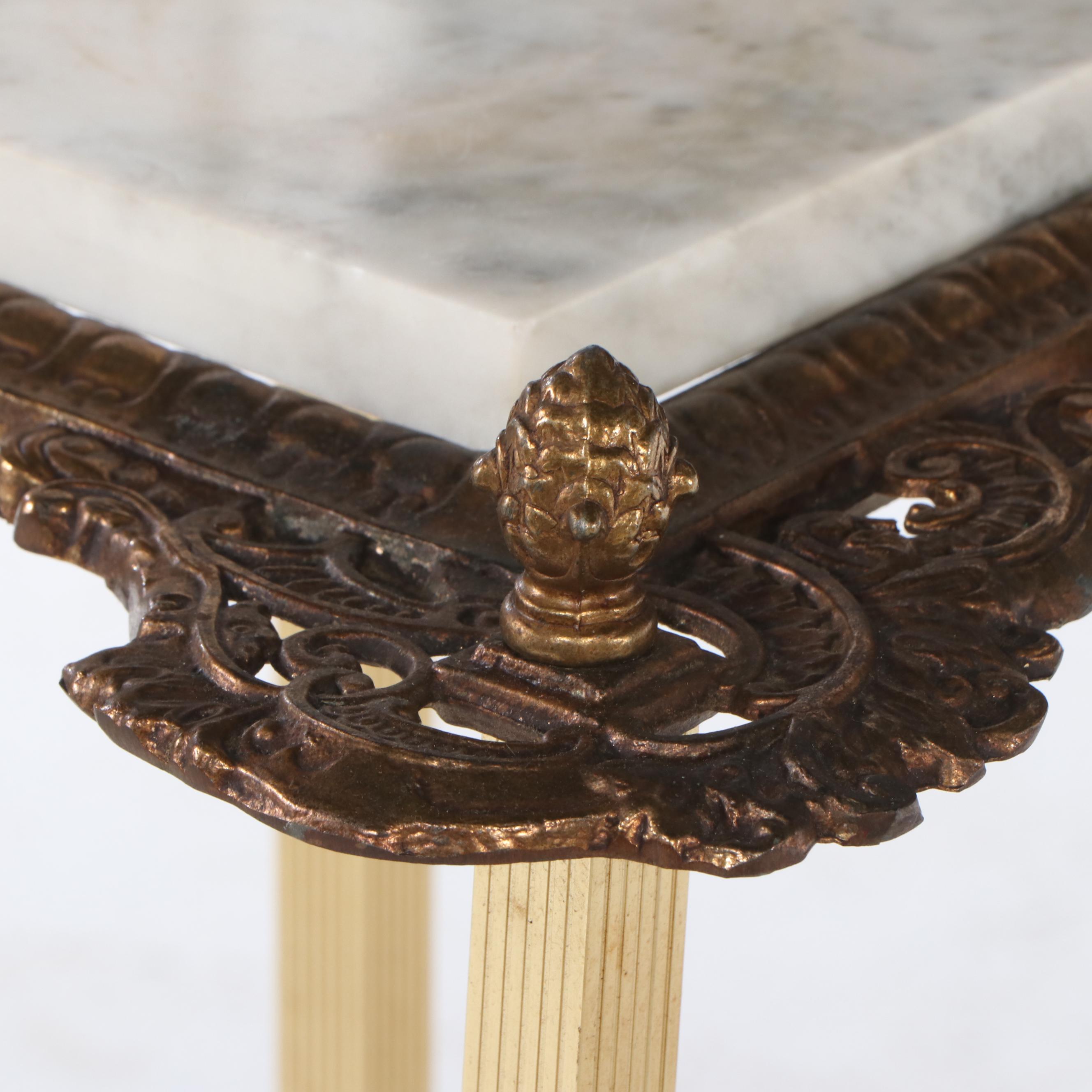 Victorian Brass and Marble Two-Tiered Fern Stand, 19th Century