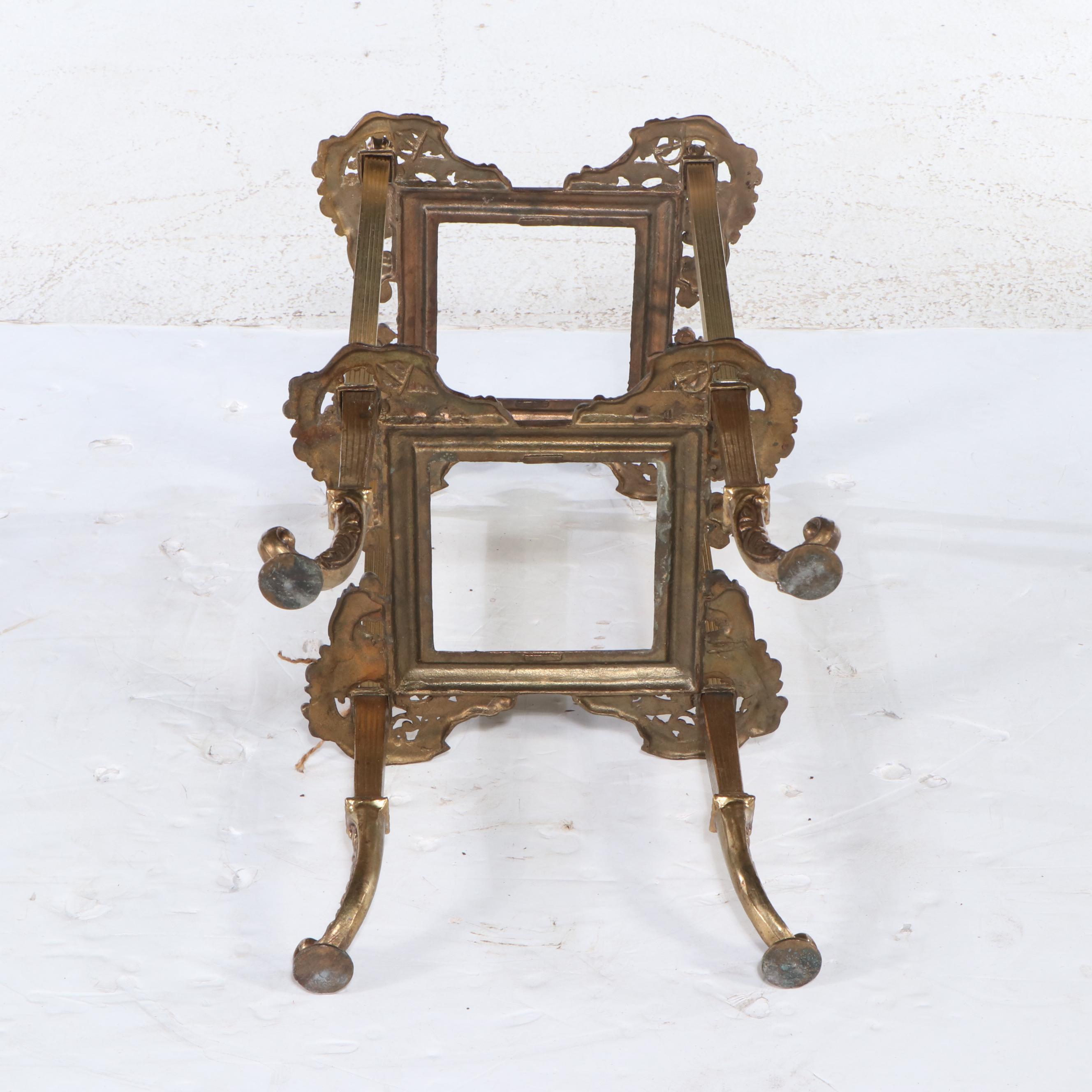 Victorian Brass and Marble Two-Tiered Fern Stand, 19th Century