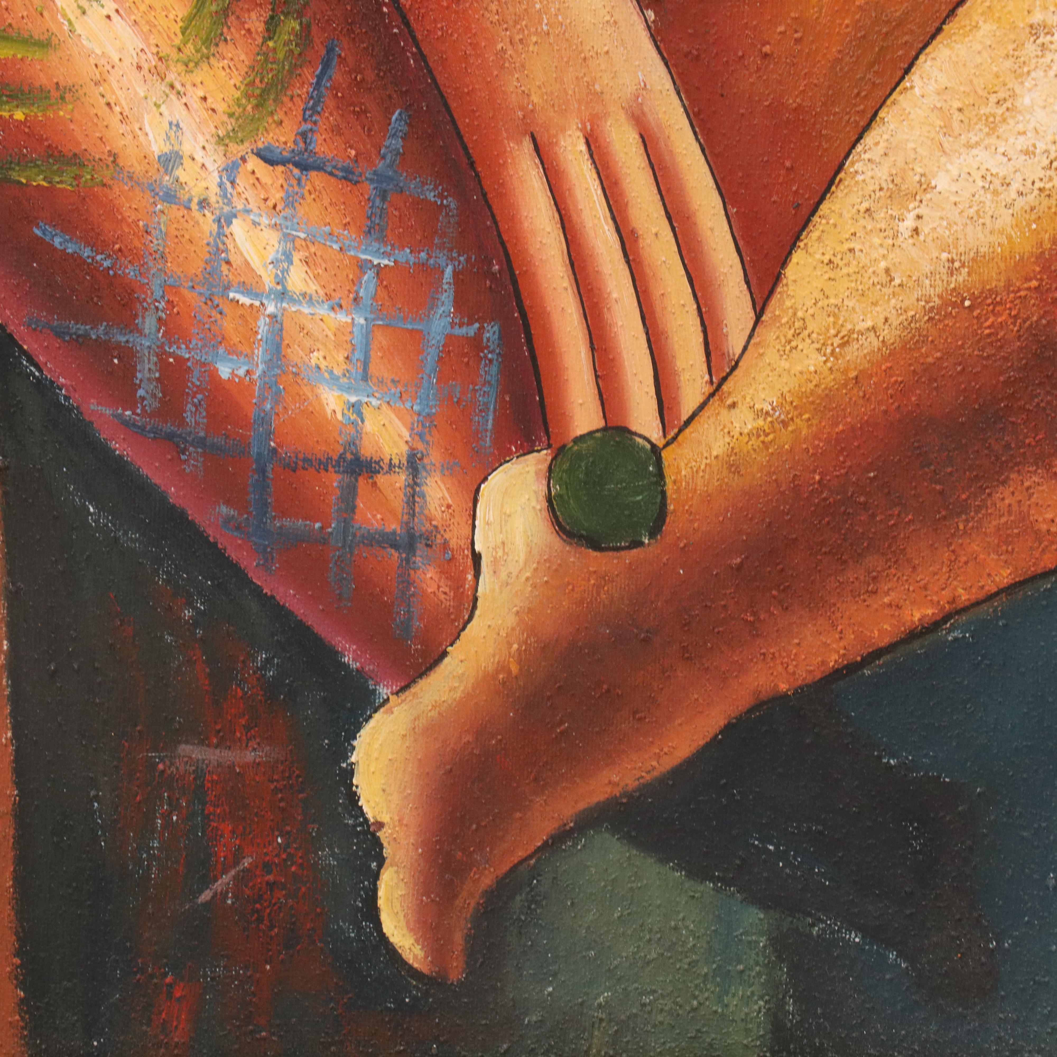 W. Mirkin Cubist Style Oil Painting of Seated Musician