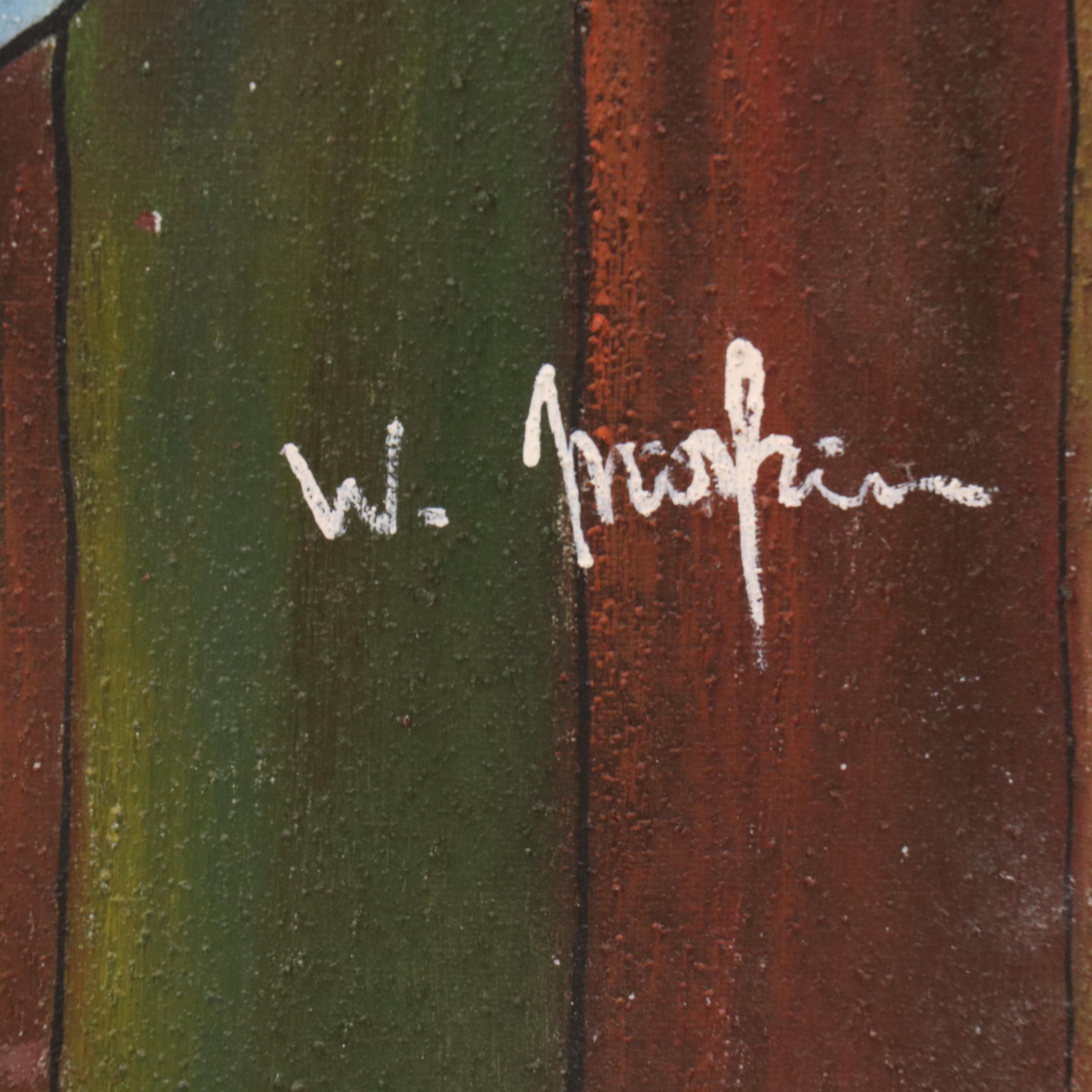 W. Mirkin Cubist Style Oil Painting of Seated Musician