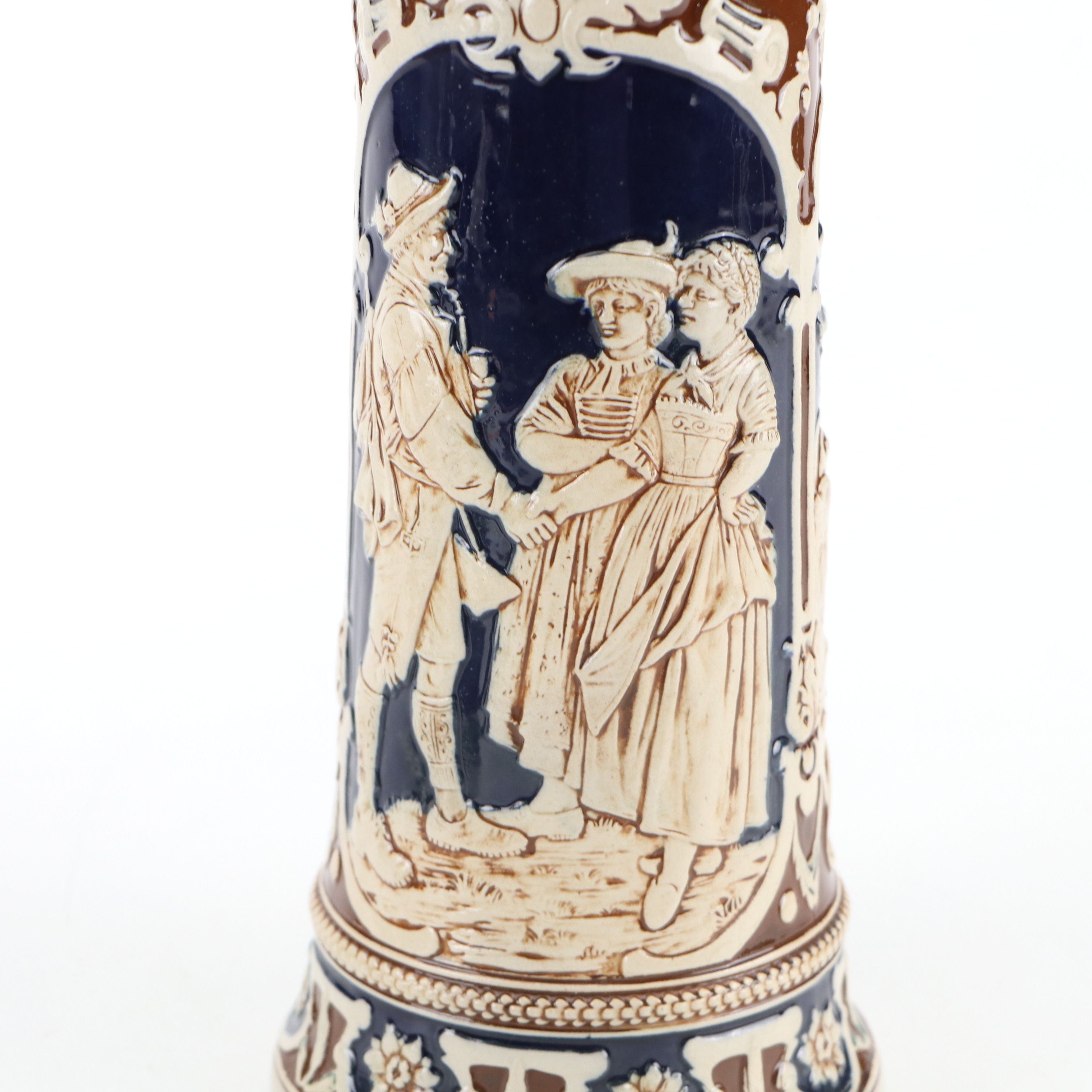 German Molded Stoneware Steins with Pewter Lids, 20th Century