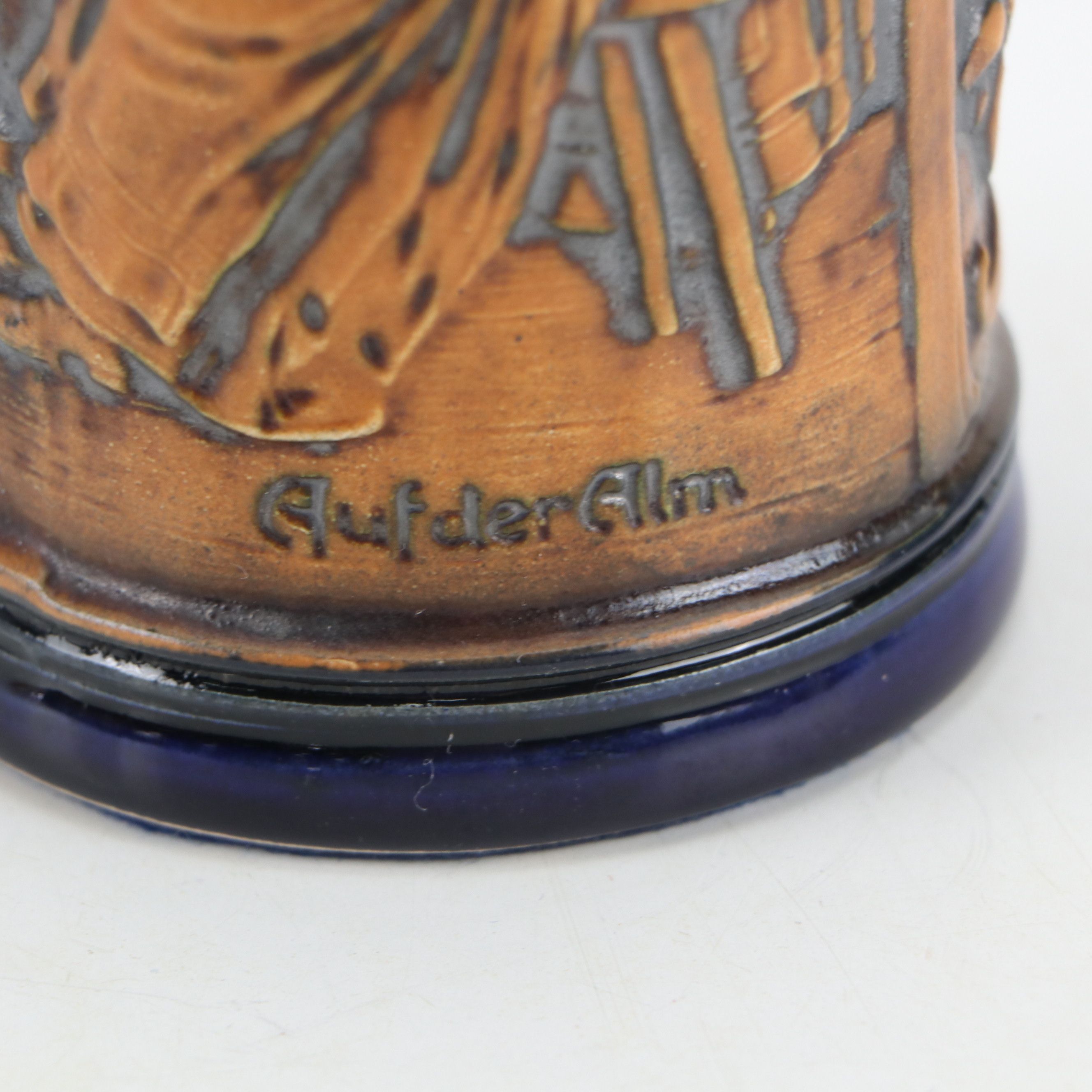 German Molded Stoneware Steins with Pewter Lids, 20th Century