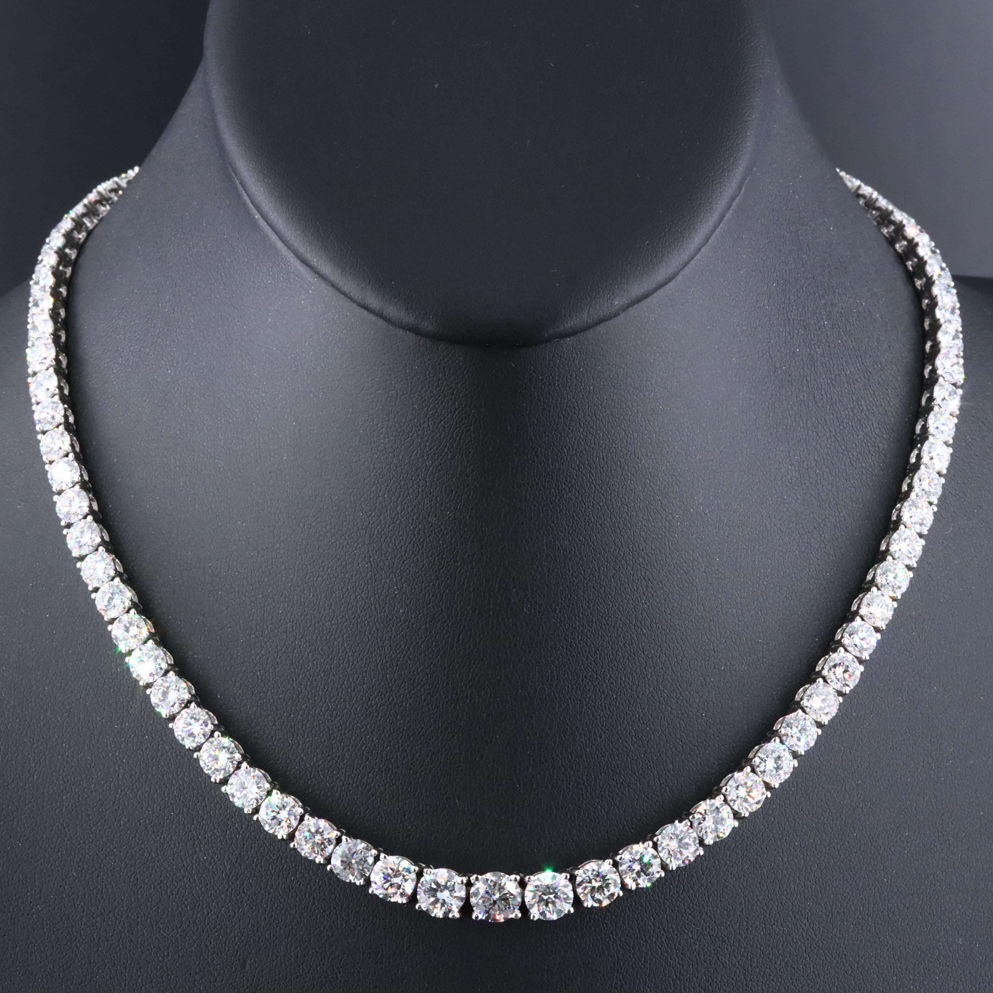 Platinum 30.35 CTW Lab Grown Diamond Riviera Necklace