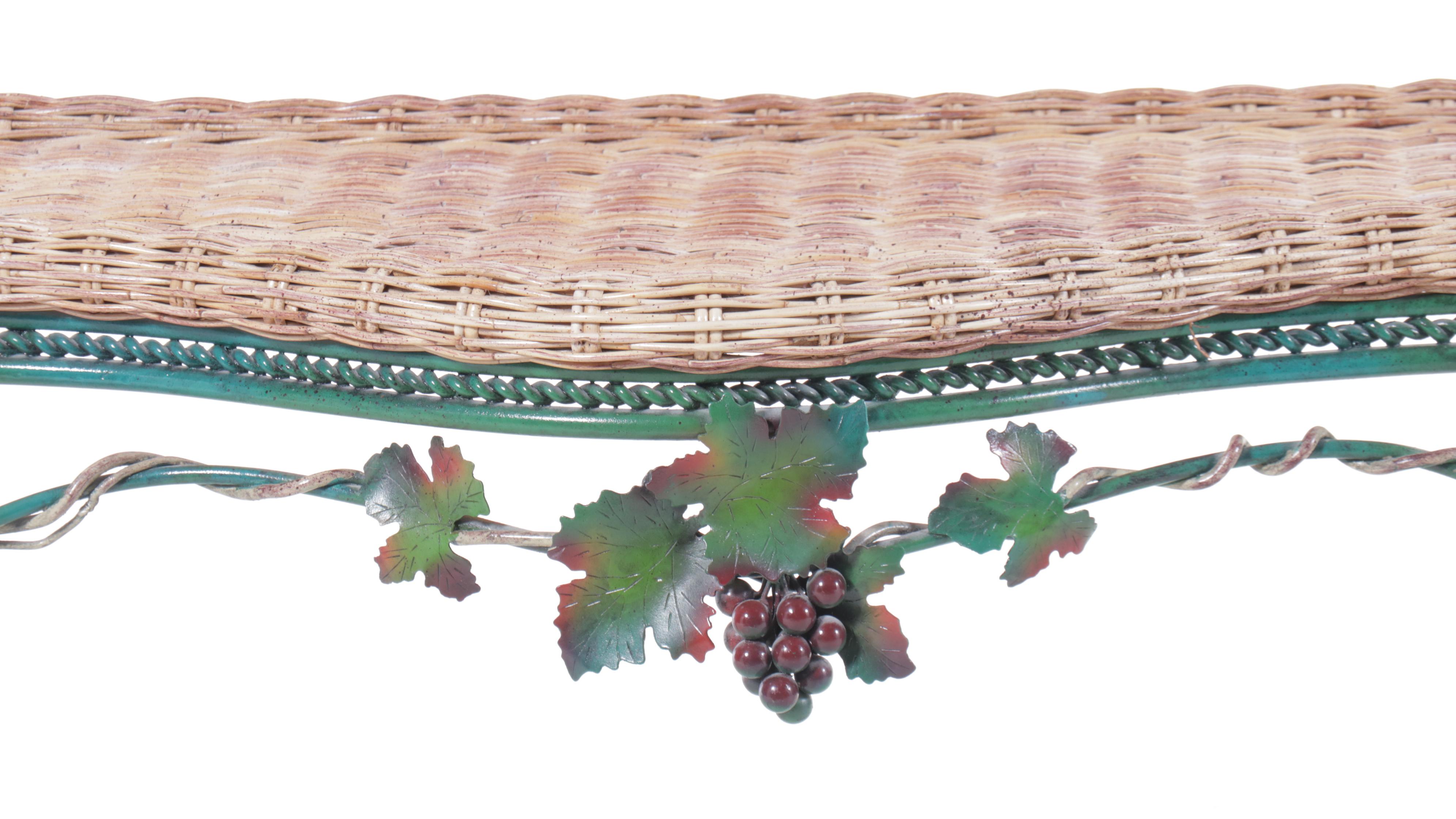 French Provincial Style Rattan and Wrought Iron Grapevine Console Table