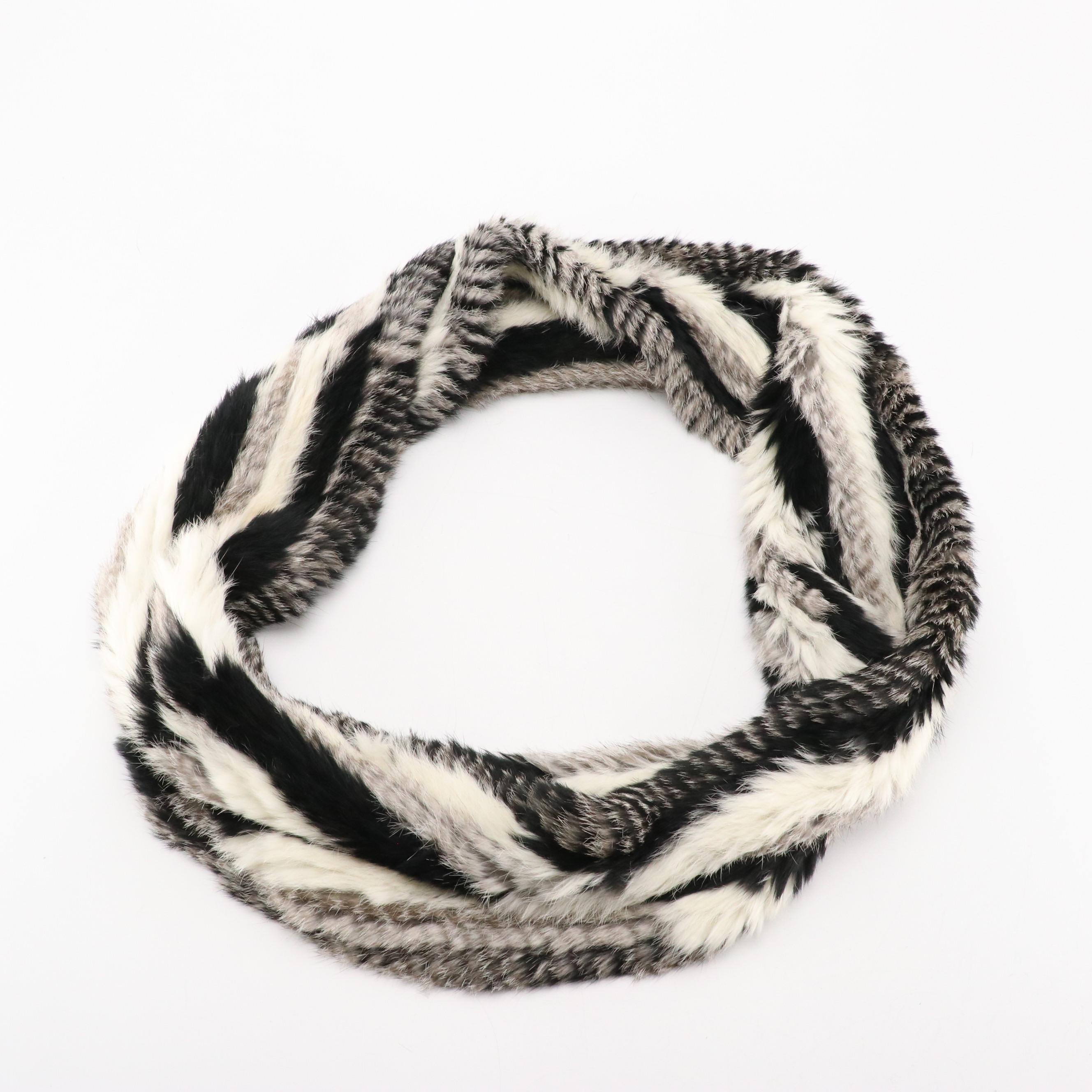 Jocelyn Mixed Rabbit Fur Flat Weave Infinity Scarf