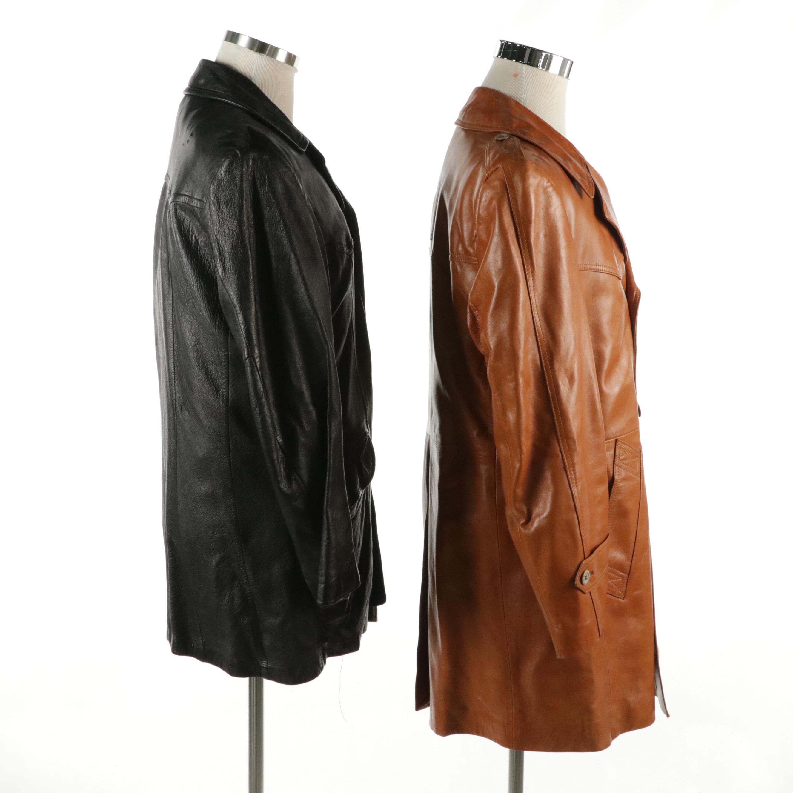 Men's Cabretta Black Leather and Cortefiel Brown Leather Button-Front Jackets