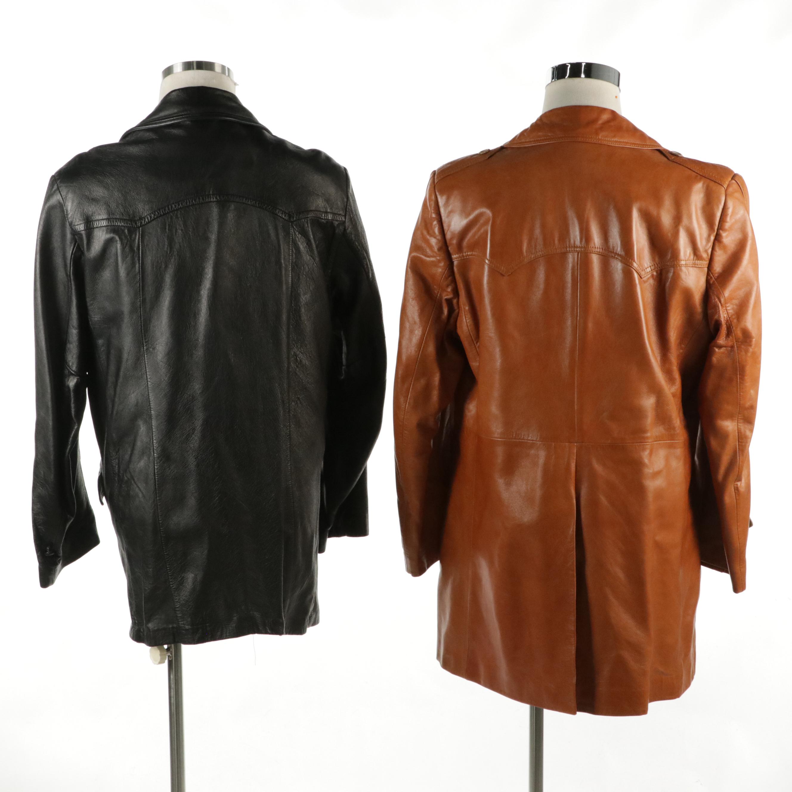 Men's Cabretta Black Leather and Cortefiel Brown Leather Button-Front Jackets