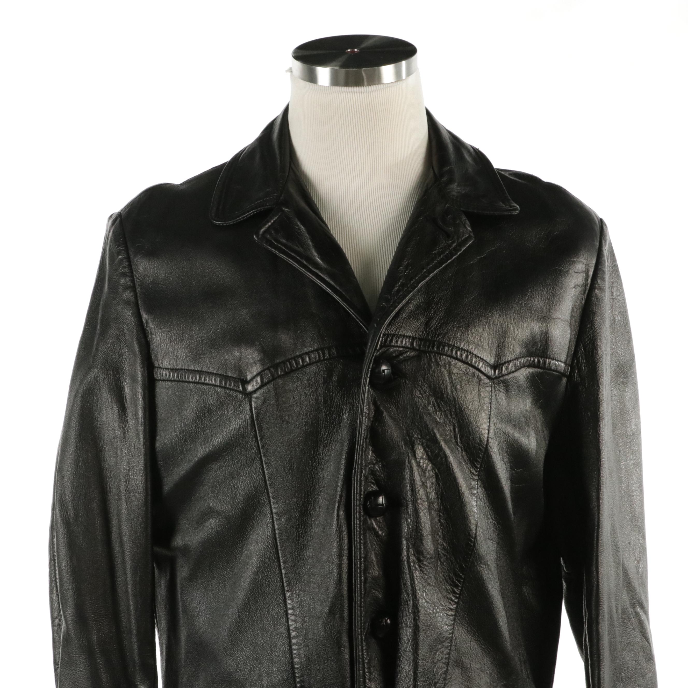 Men's Cabretta Black Leather and Cortefiel Brown Leather Button-Front Jackets