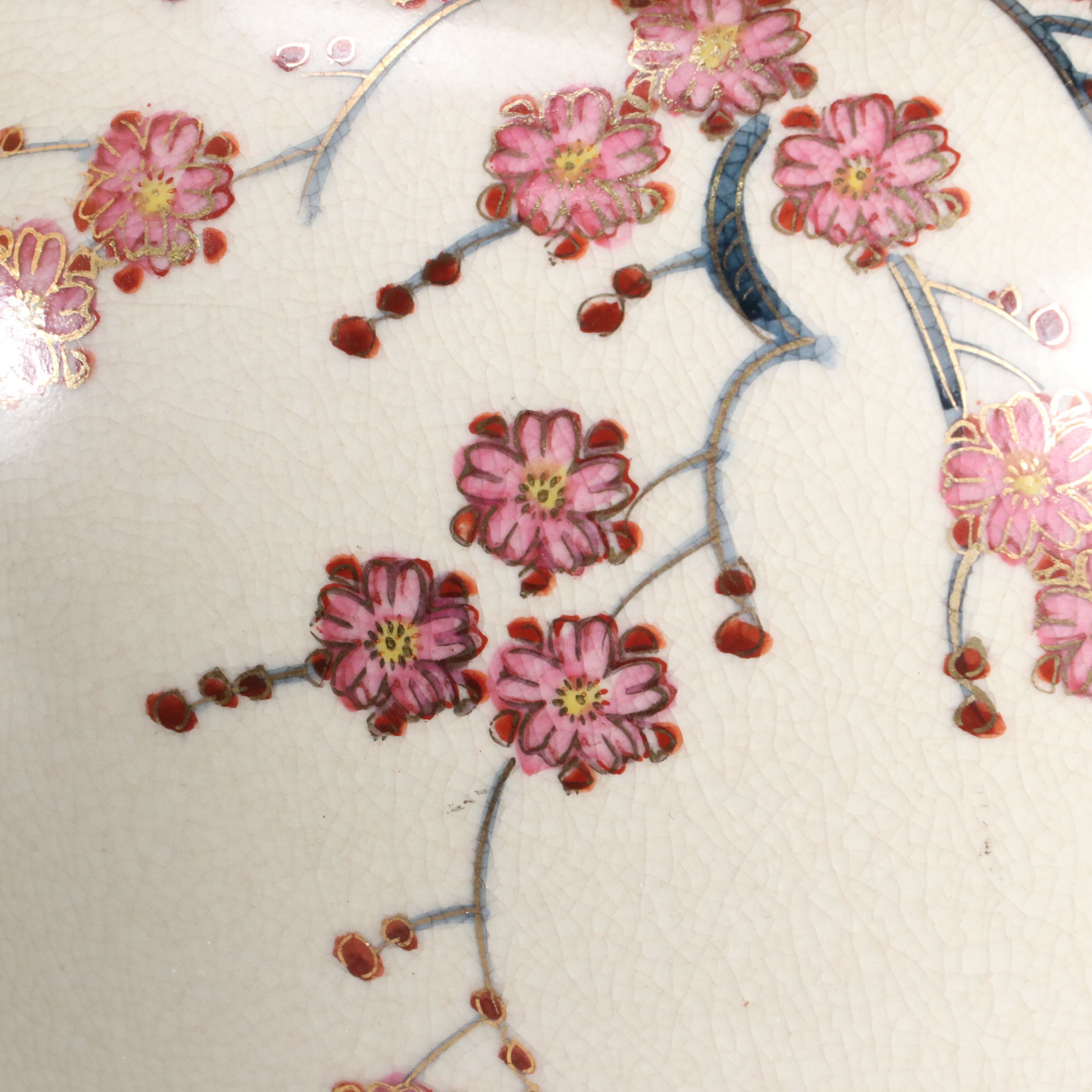 Chinese Satsuma Style Porcelain Ginger Jar Lamp with Box Pleat Silk Shade