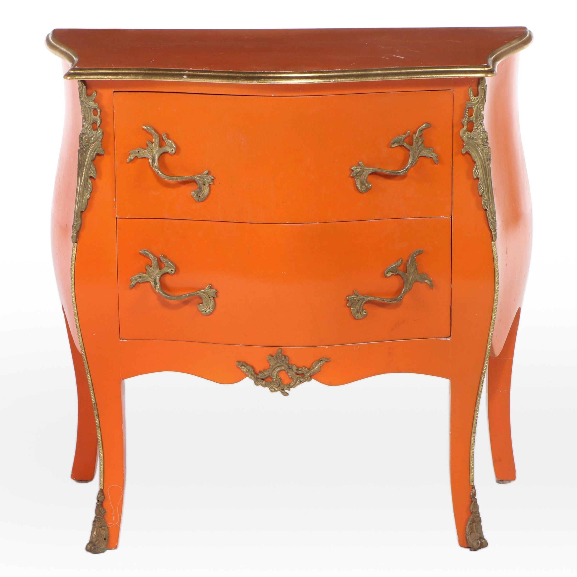 Louis XV Style Parcel Gilt Orange-Painted Wood Two-Drawer Bombé Chest