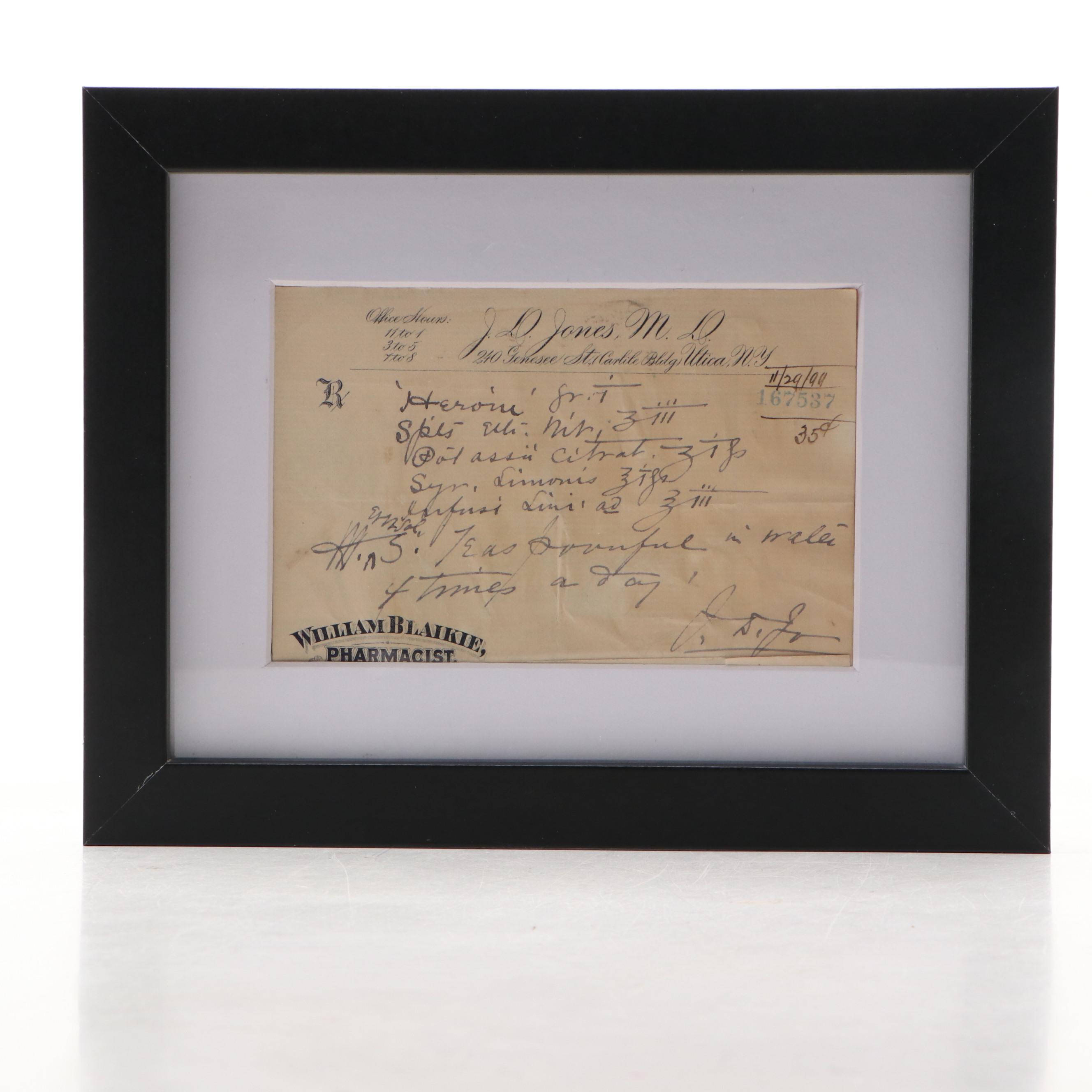 Prescription Form for Heroin, 1899