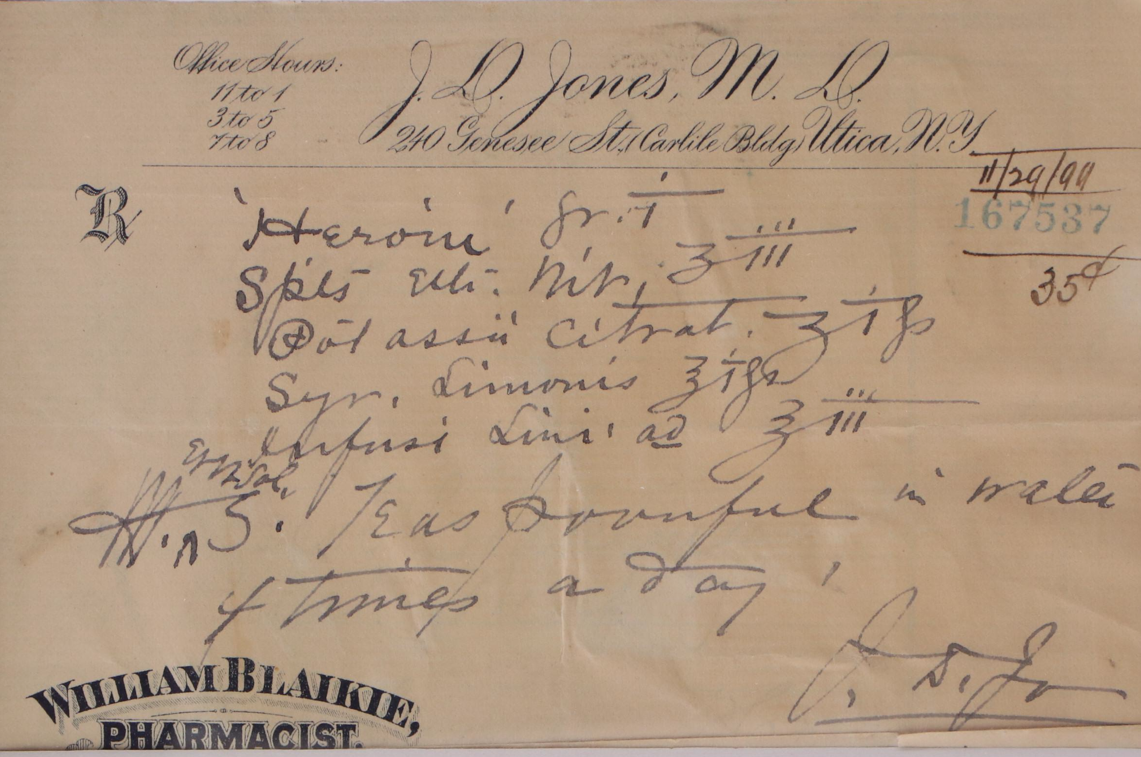 Prescription Form for Heroin, 1899