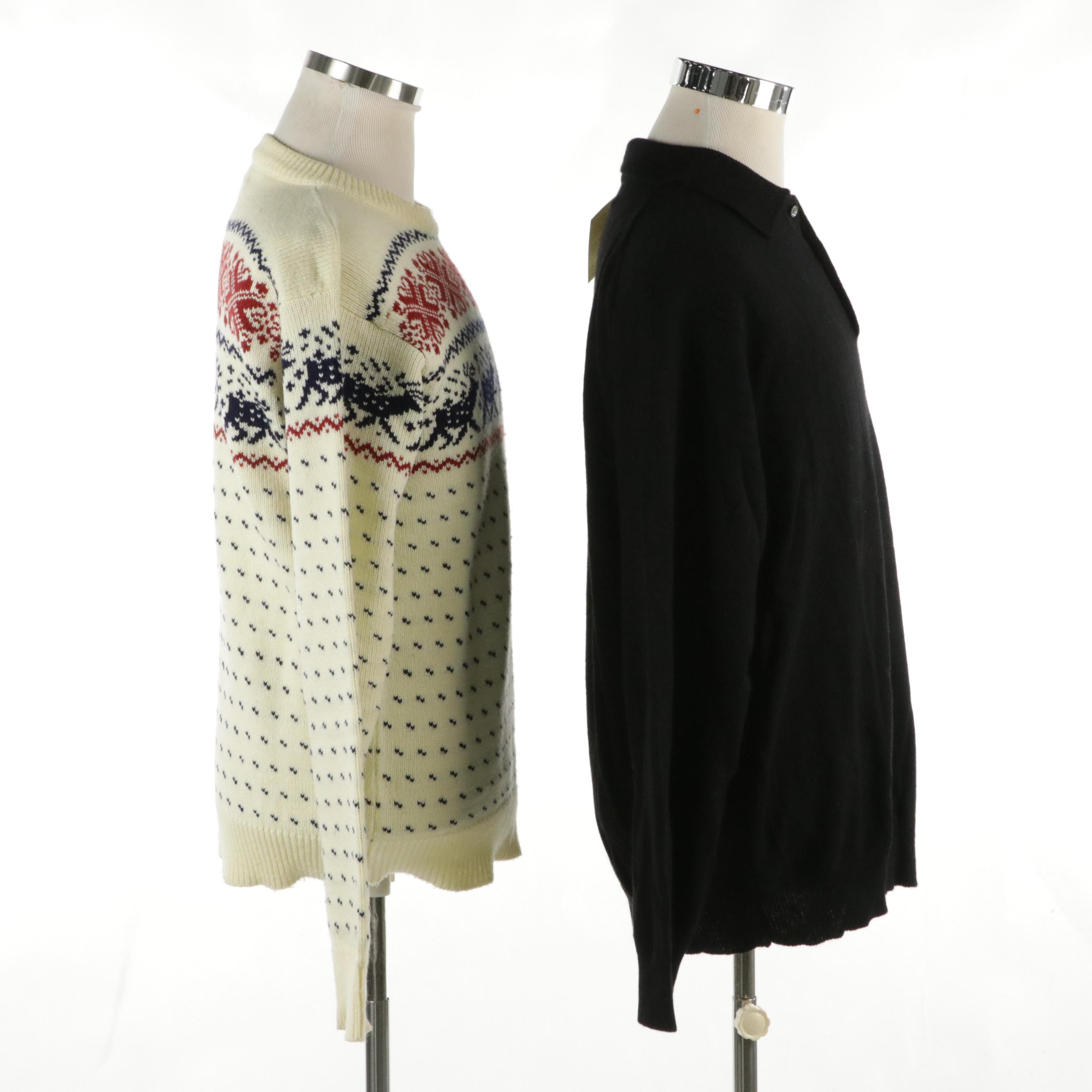 Men's Black Cashmere Pullover Sweater with Shillito's Winter Themed Sweater