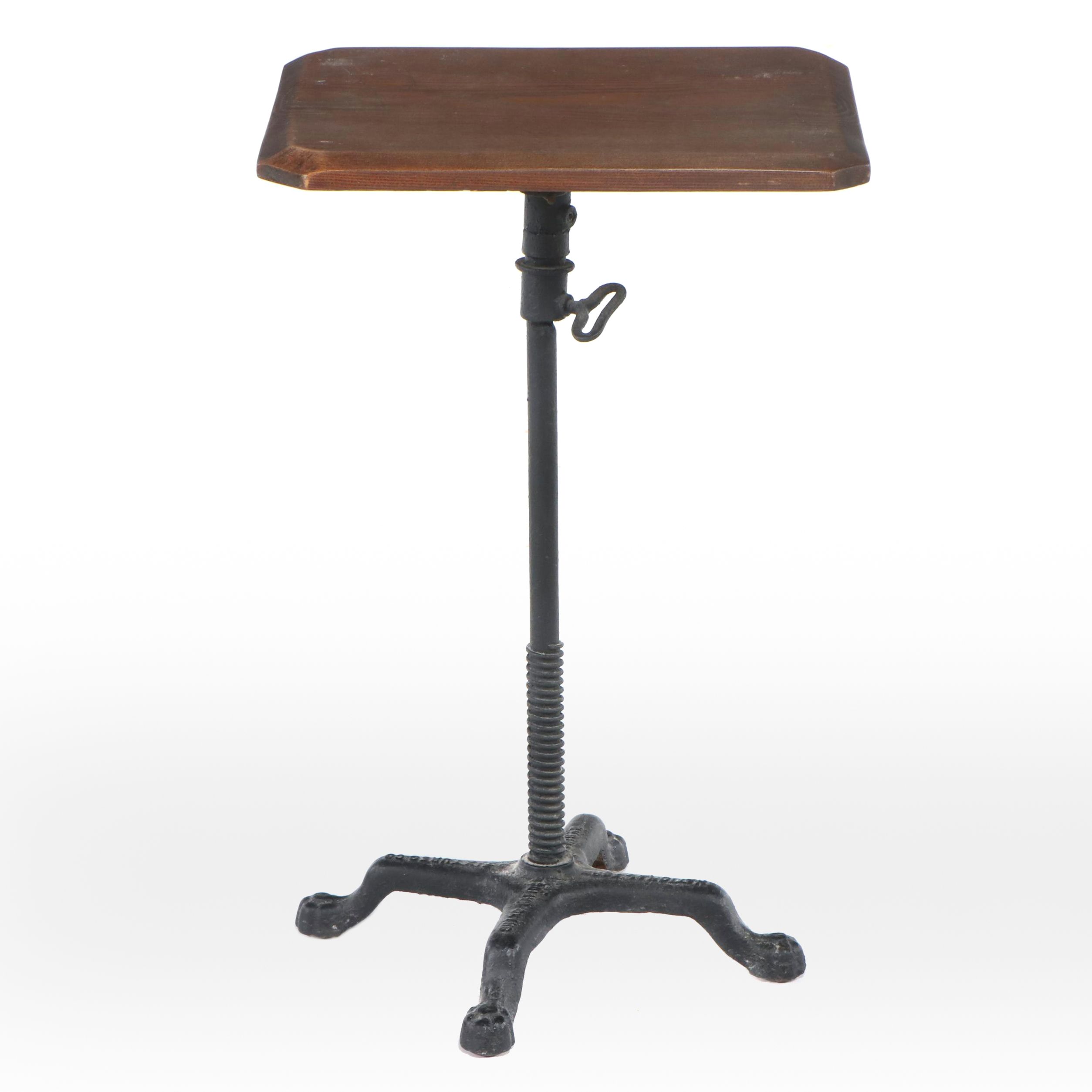 Oak and Cast Iron Adjustable Height Draftsman's Table, Early 20th Century