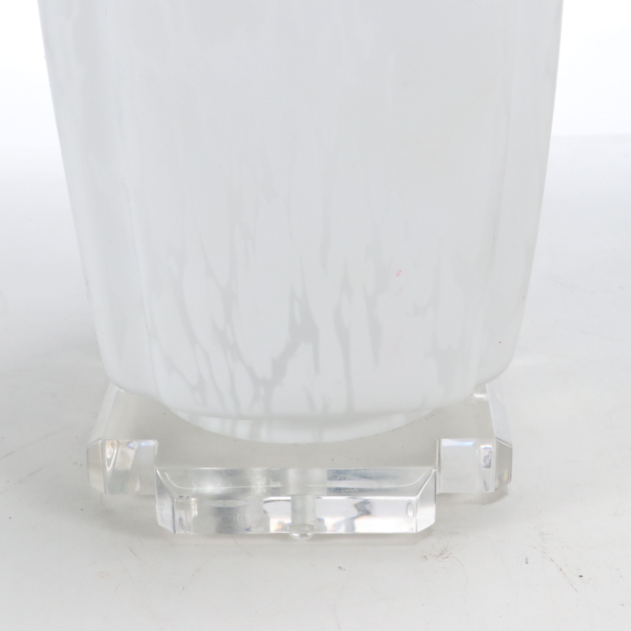 Czech Style White Spotted Art Glass Table Lamps with Silk Corner Cut Fancy Shade