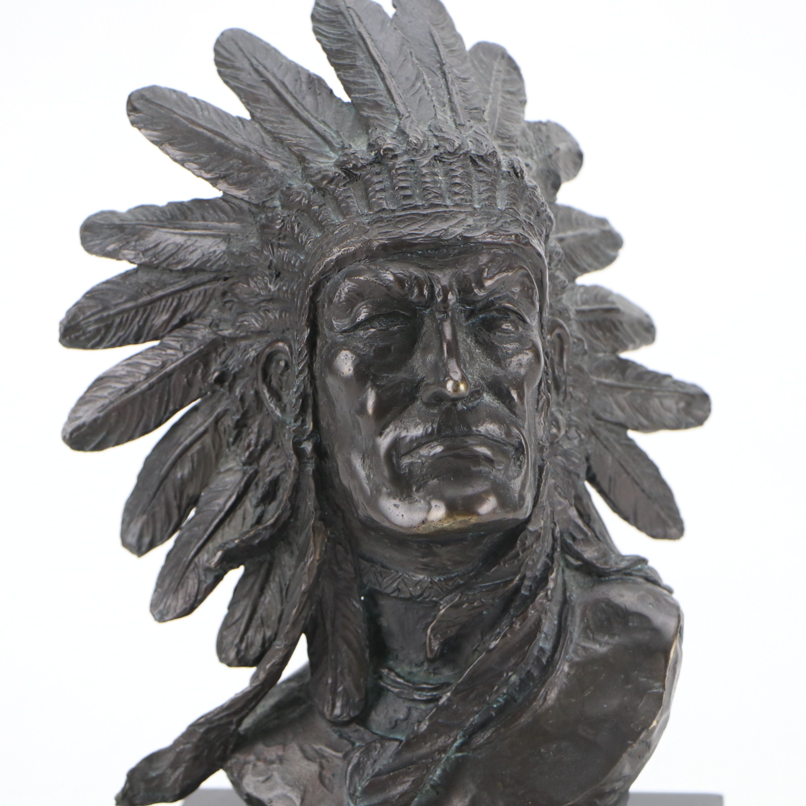 Lost-Wax Bronze Native American Chief Bust After Russel