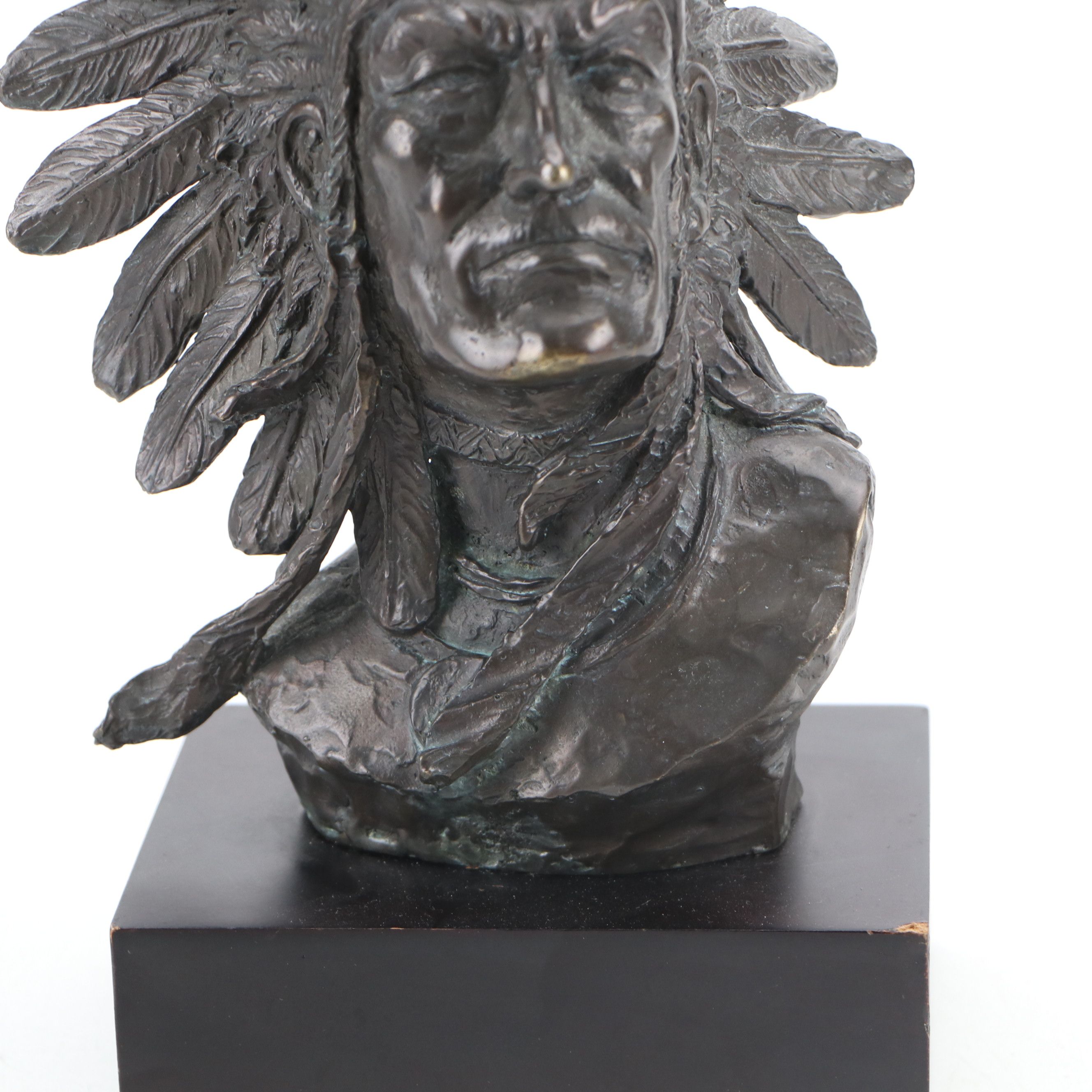 Lost-Wax Bronze Native American Chief Bust After Russel
