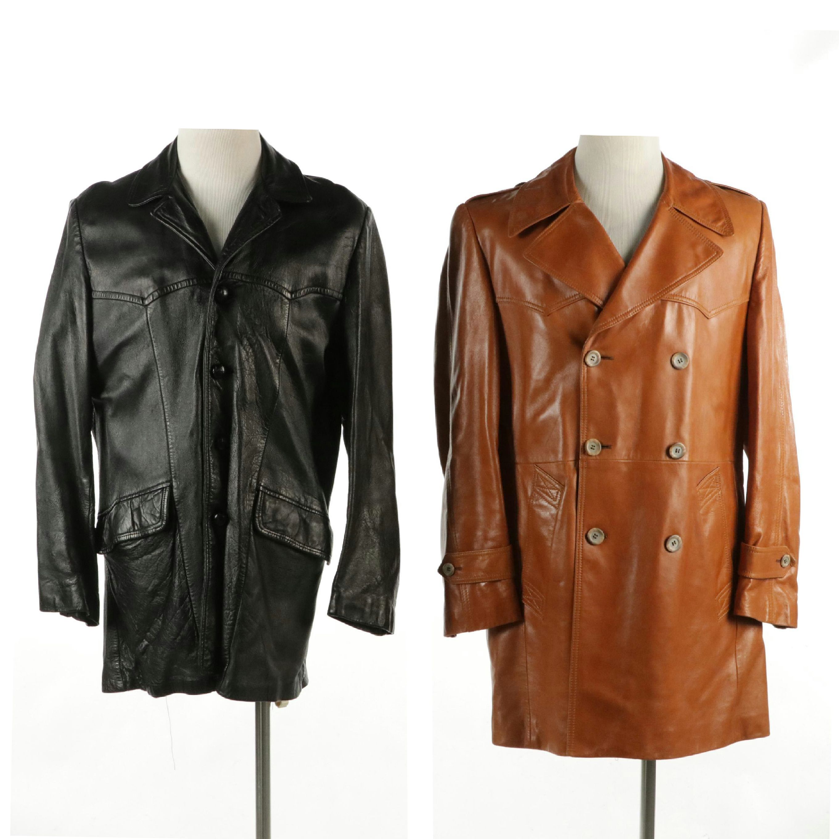 Men's Cabretta Black Leather and Cortefiel Brown Leather Button-Front Jackets
