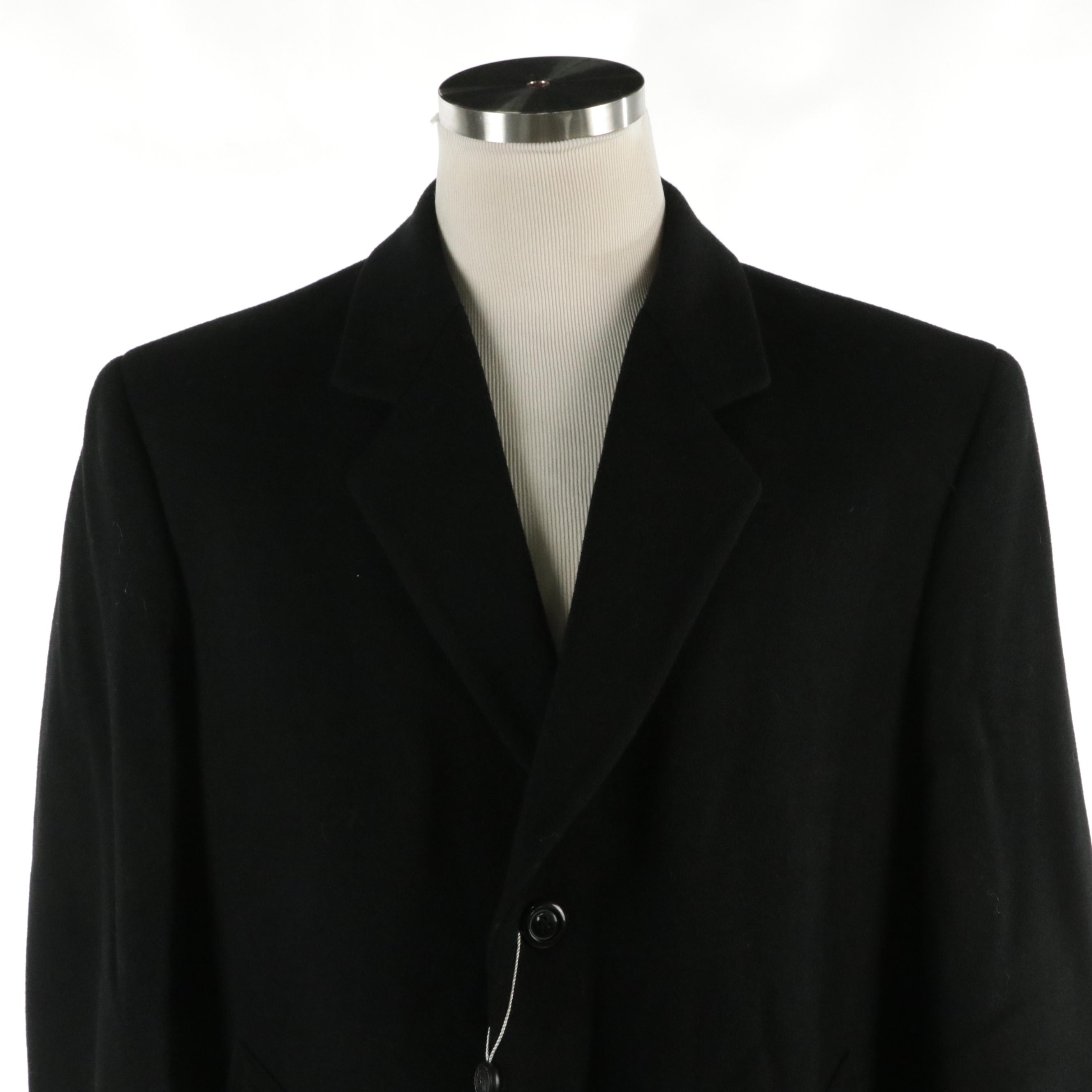 Men's Silver Cloud Single-Breasted Long Coat in Black Cashmere Blend, With Tags