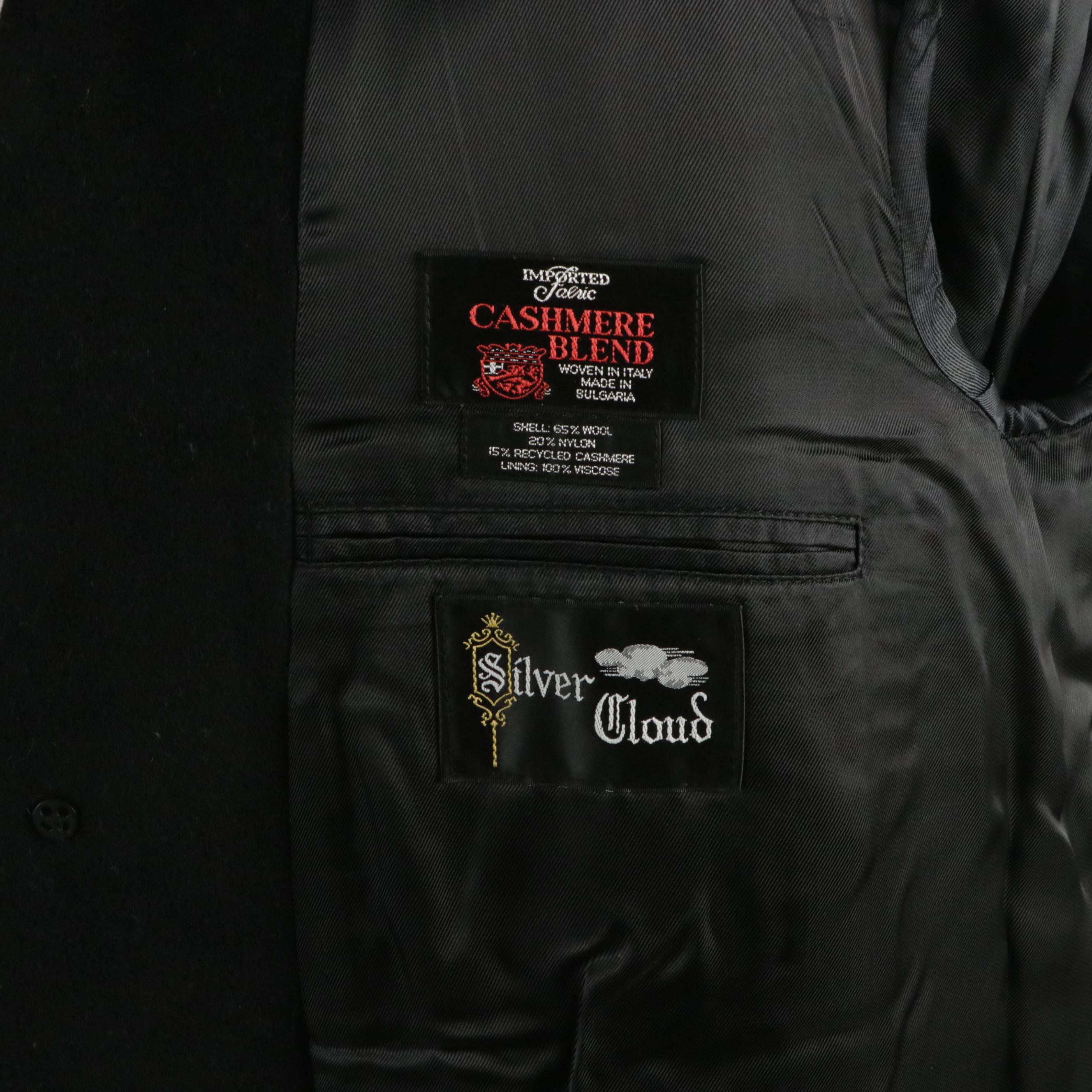 Men's Silver Cloud Single-Breasted Long Coat in Black Cashmere Blend, With Tags