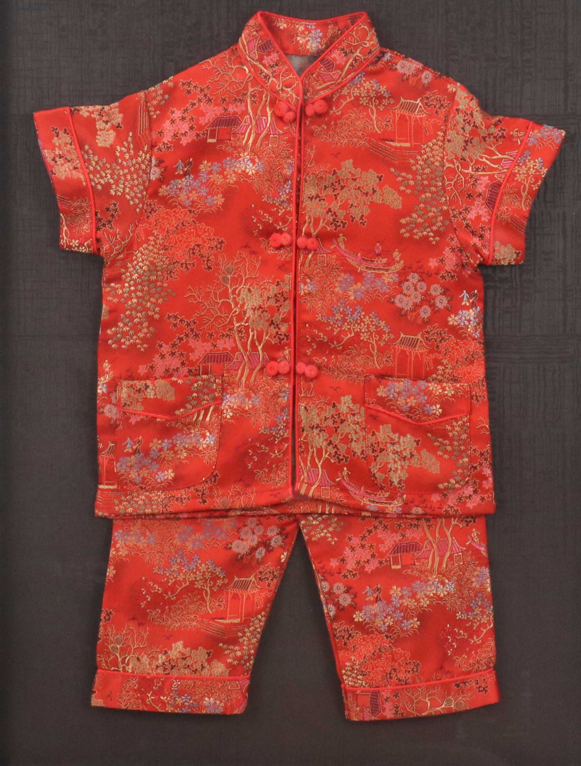 Framed Chinese Youth Silk Brocade Jacket and Pants Set