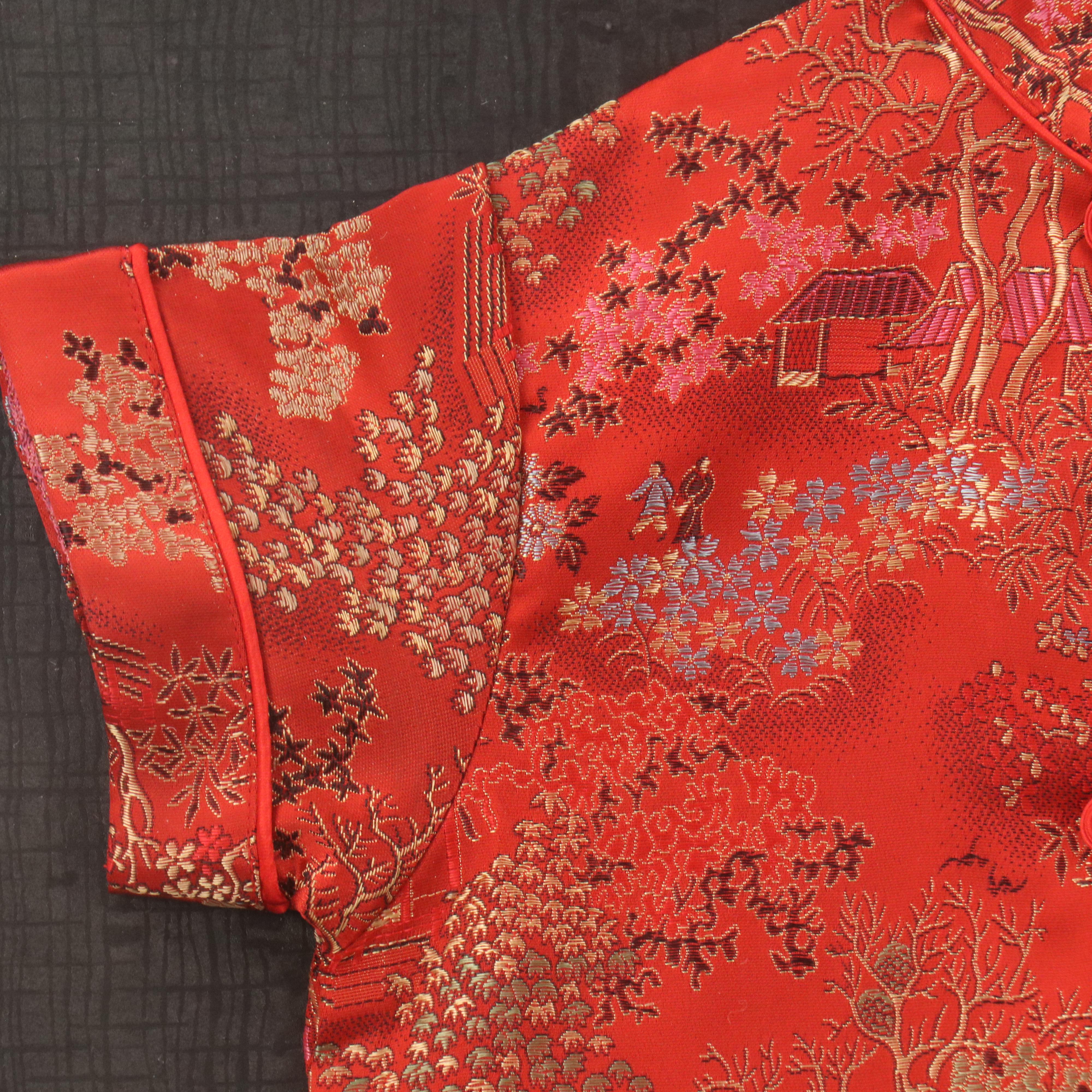 Framed Chinese Youth Silk Brocade Jacket and Pants Set