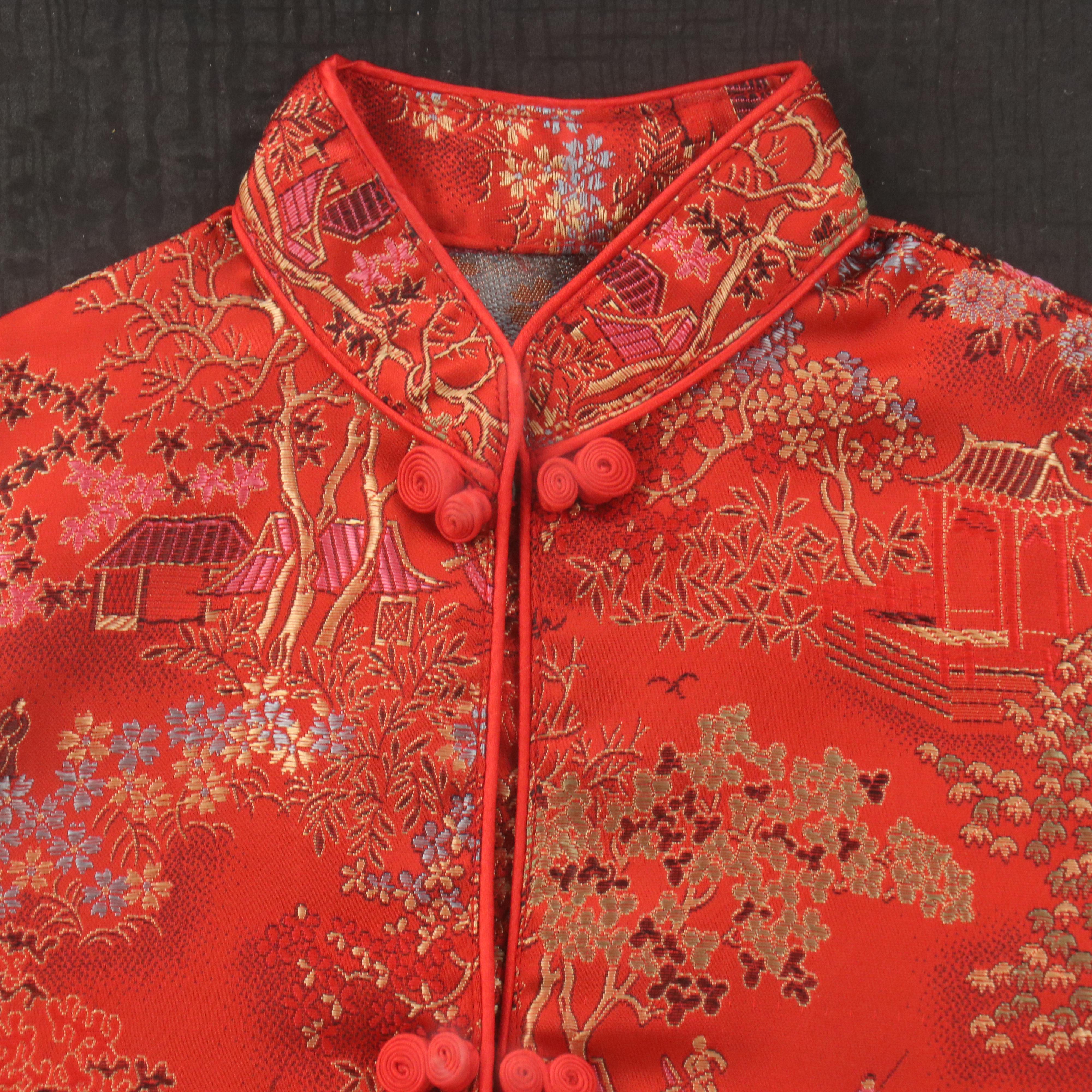 Framed Chinese Youth Silk Brocade Jacket and Pants Set