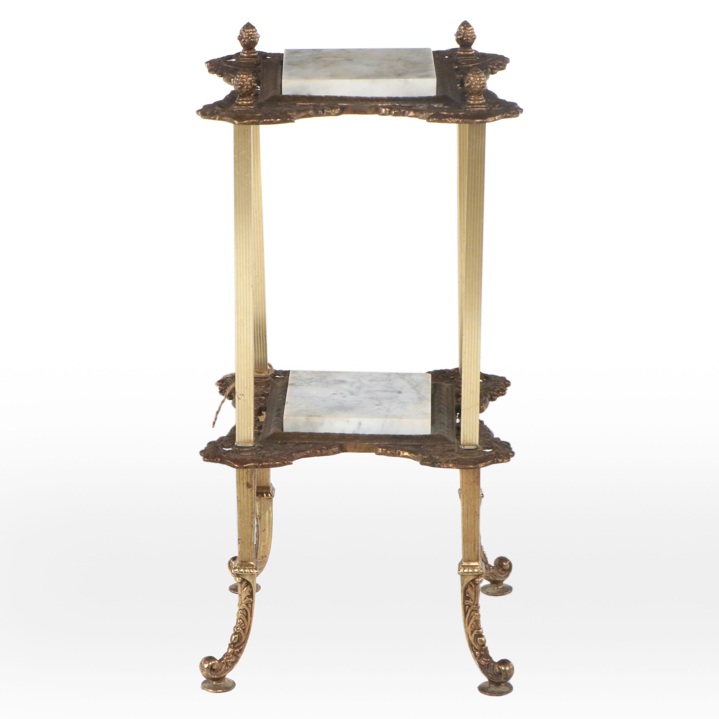 Victorian Brass and Marble Two-Tiered Fern Stand, 19th Century