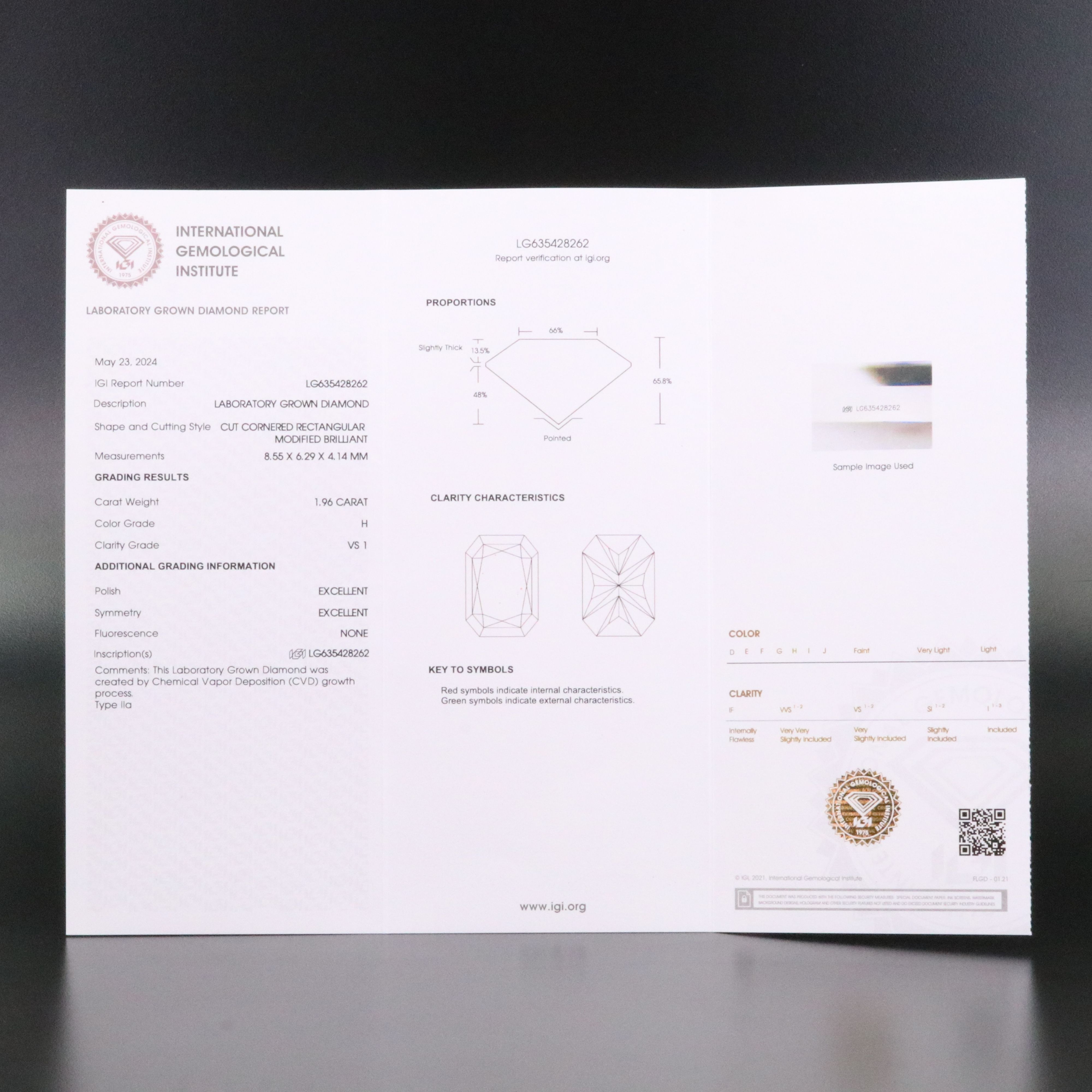 Loose 1.96 CT Lab Grown Diamond with IGI Report
