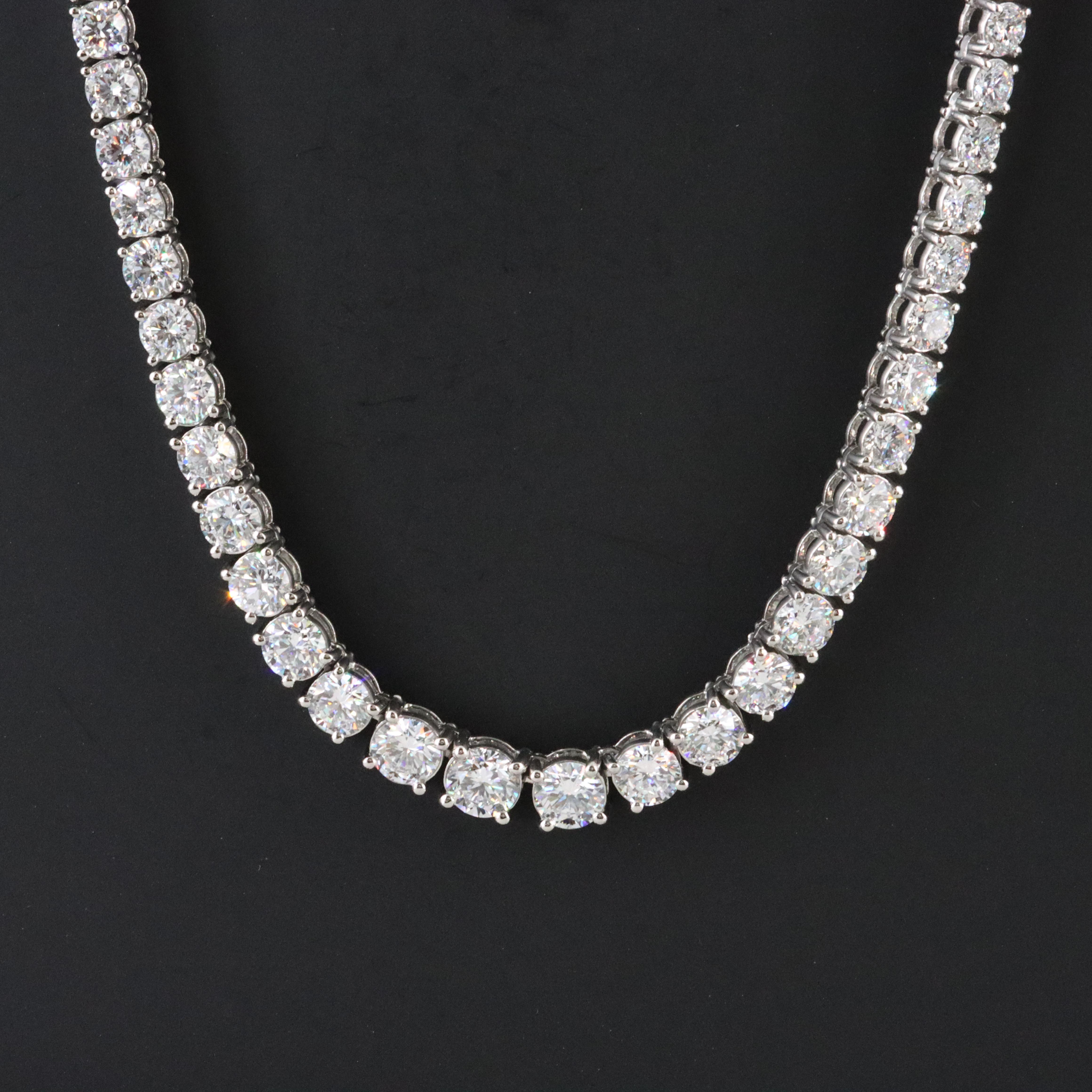 Platinum 25.72 CTW Lab Grown Diamond Graduated Riviera Necklace