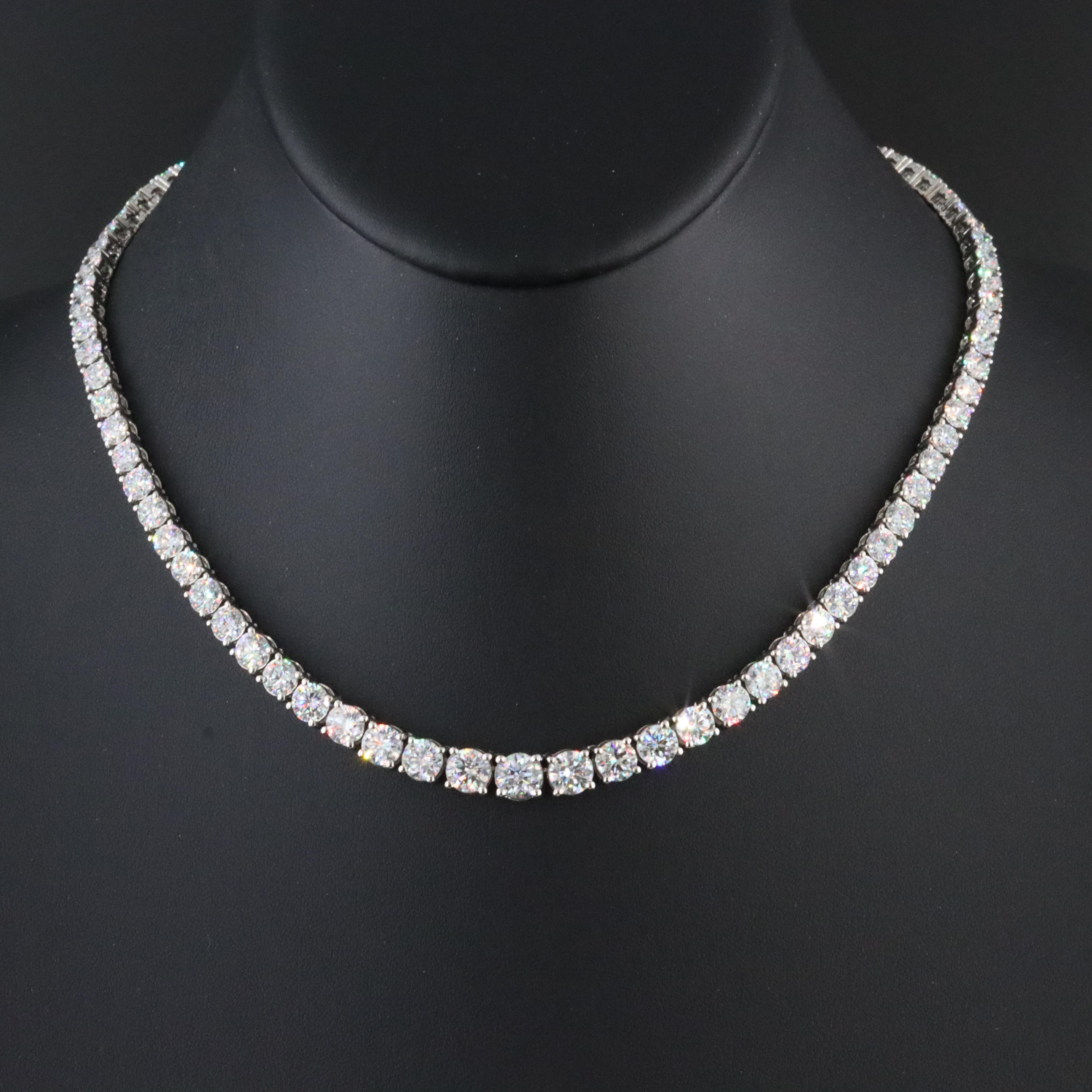 Platinum 25.72 CTW Lab Grown Diamond Graduated Riviera Necklace