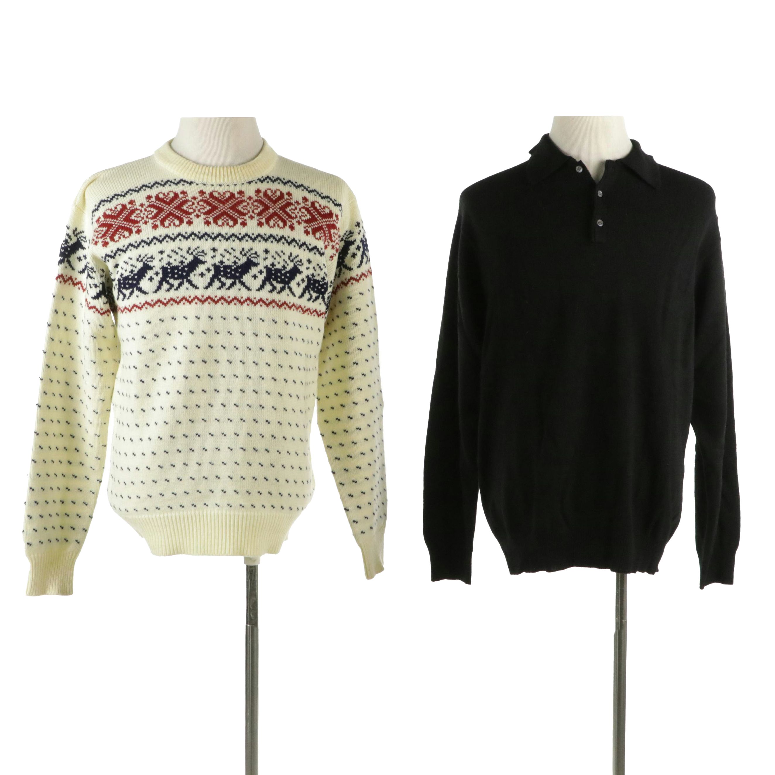 Men's Black Cashmere Pullover Sweater with Shillito's Winter Themed Sweater