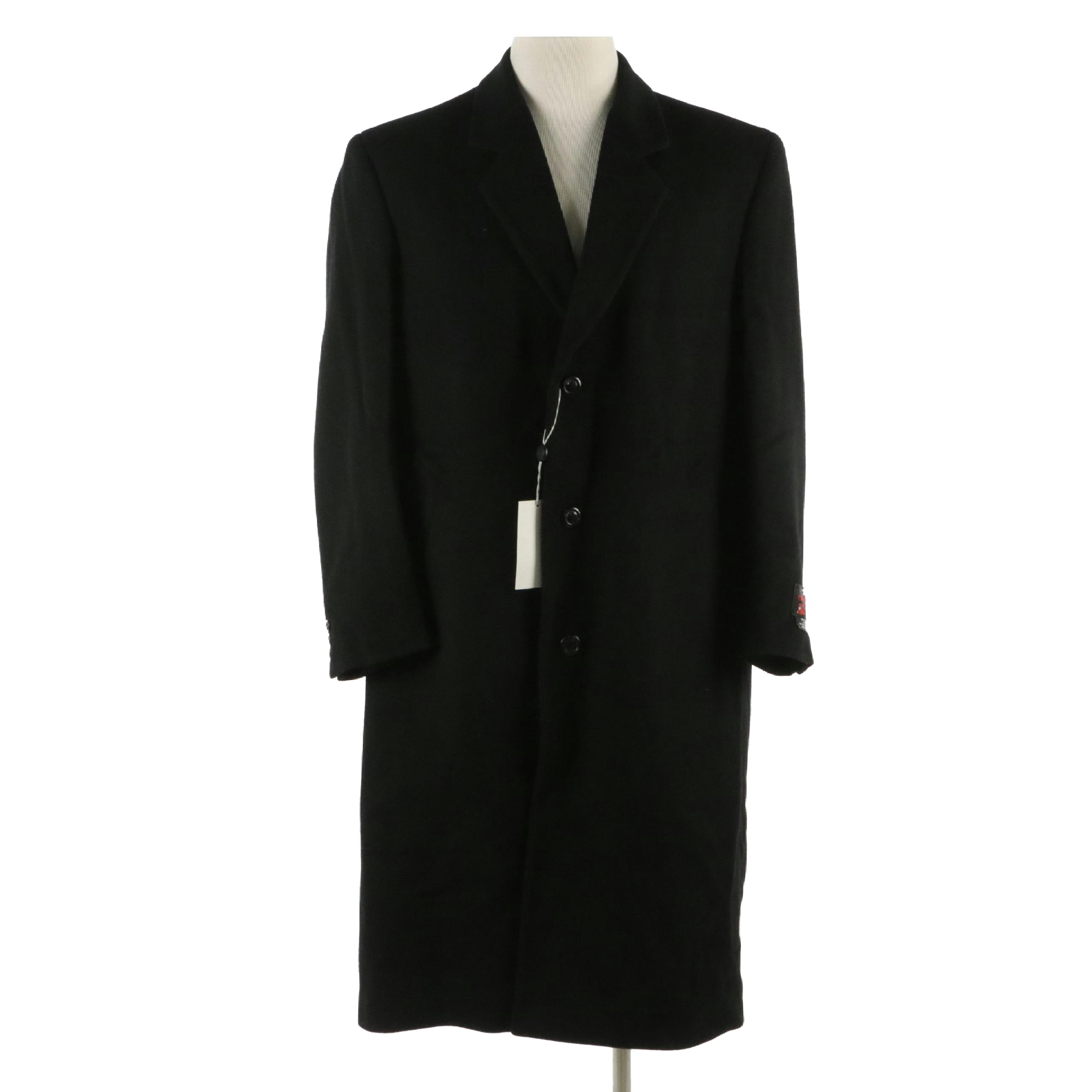 Men's Silver Cloud Single-Breasted Long Coat in Black Cashmere Blend, With Tags