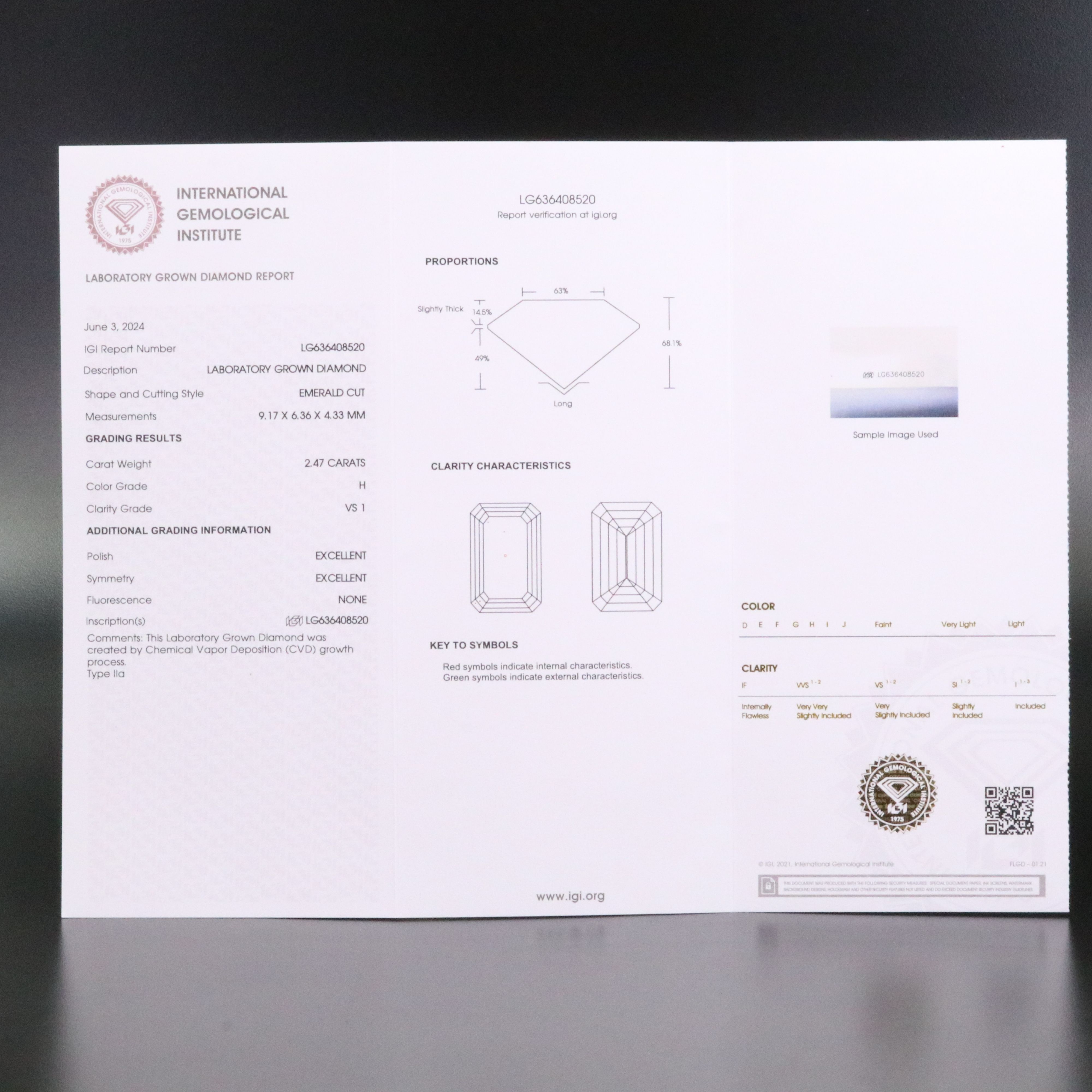 Loose 2.47 CT Lab Grown Diamond with IGI Report