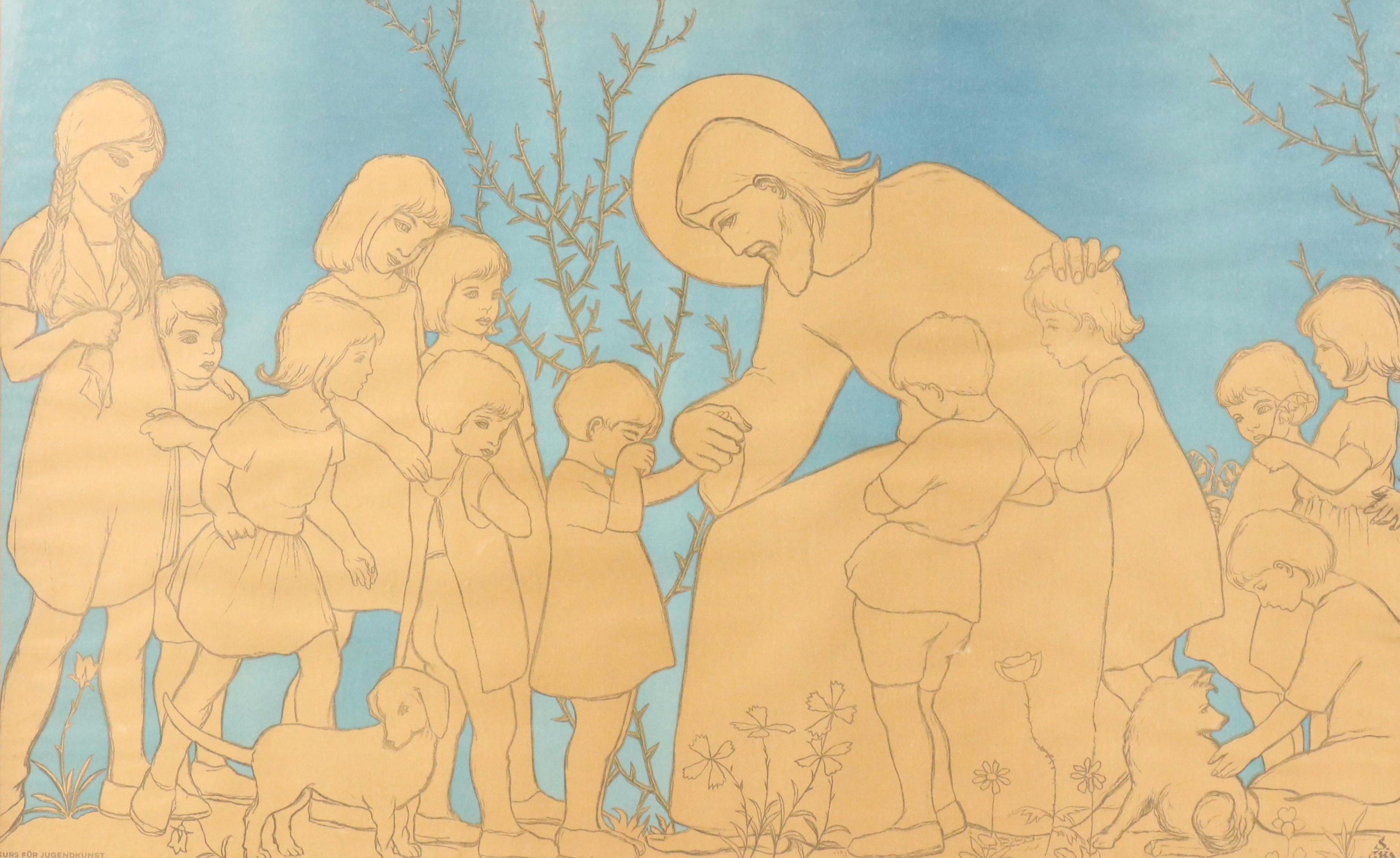 Lithograph After Bella Vichon "Jesus Blessing the Children"