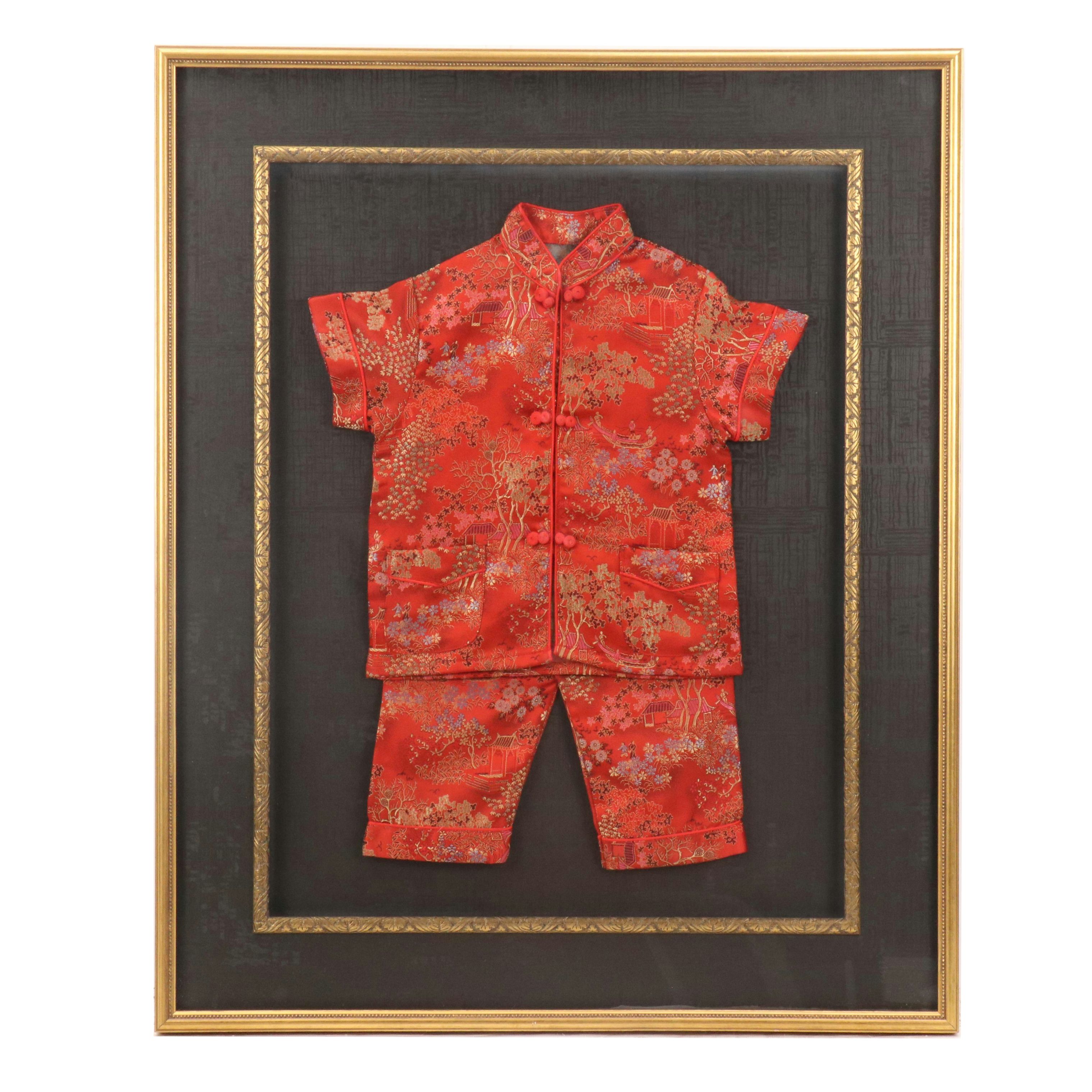 Framed Chinese Youth Silk Brocade Jacket and Pants Set