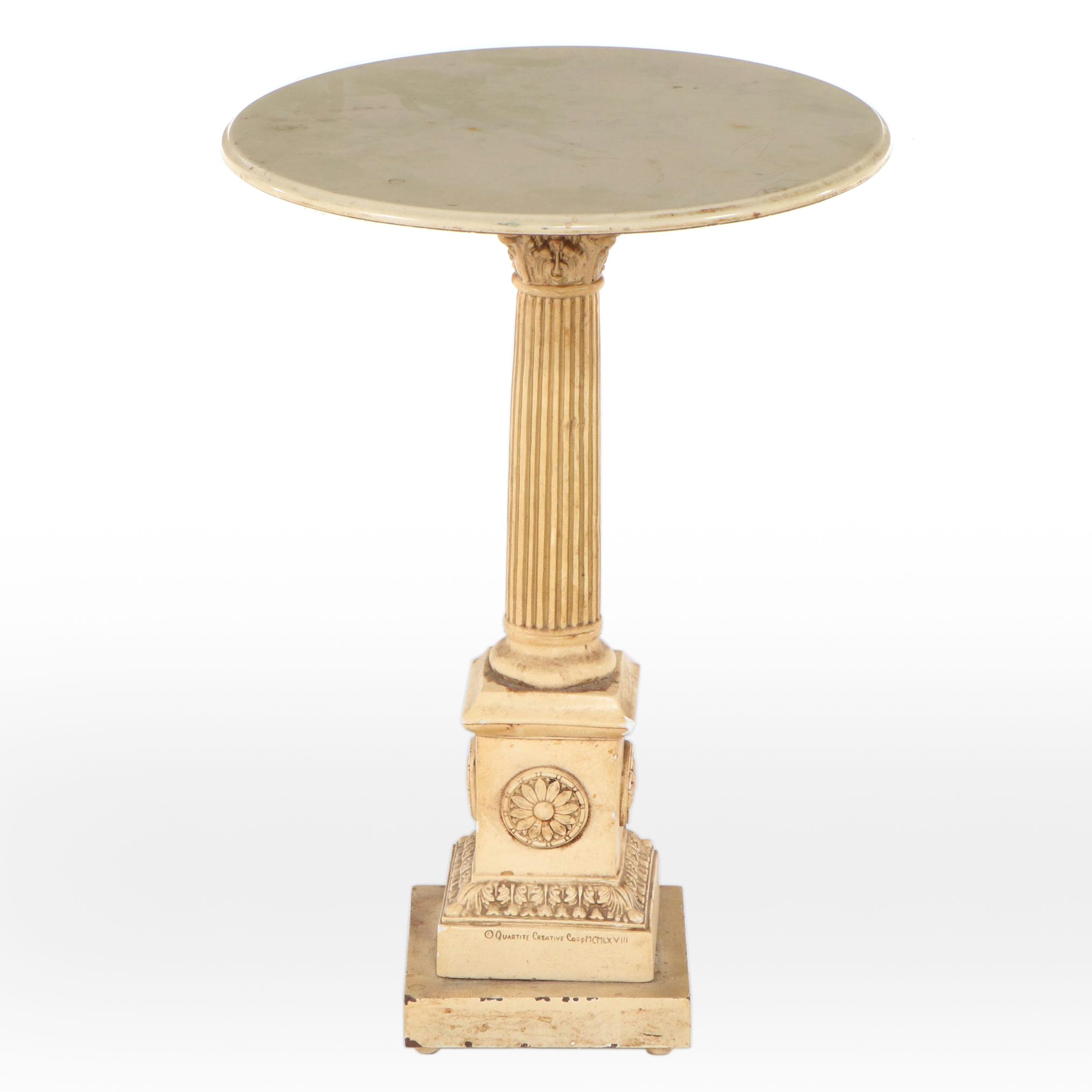 Quartite Creative Neoclassical Style Pedestal Table, 1968