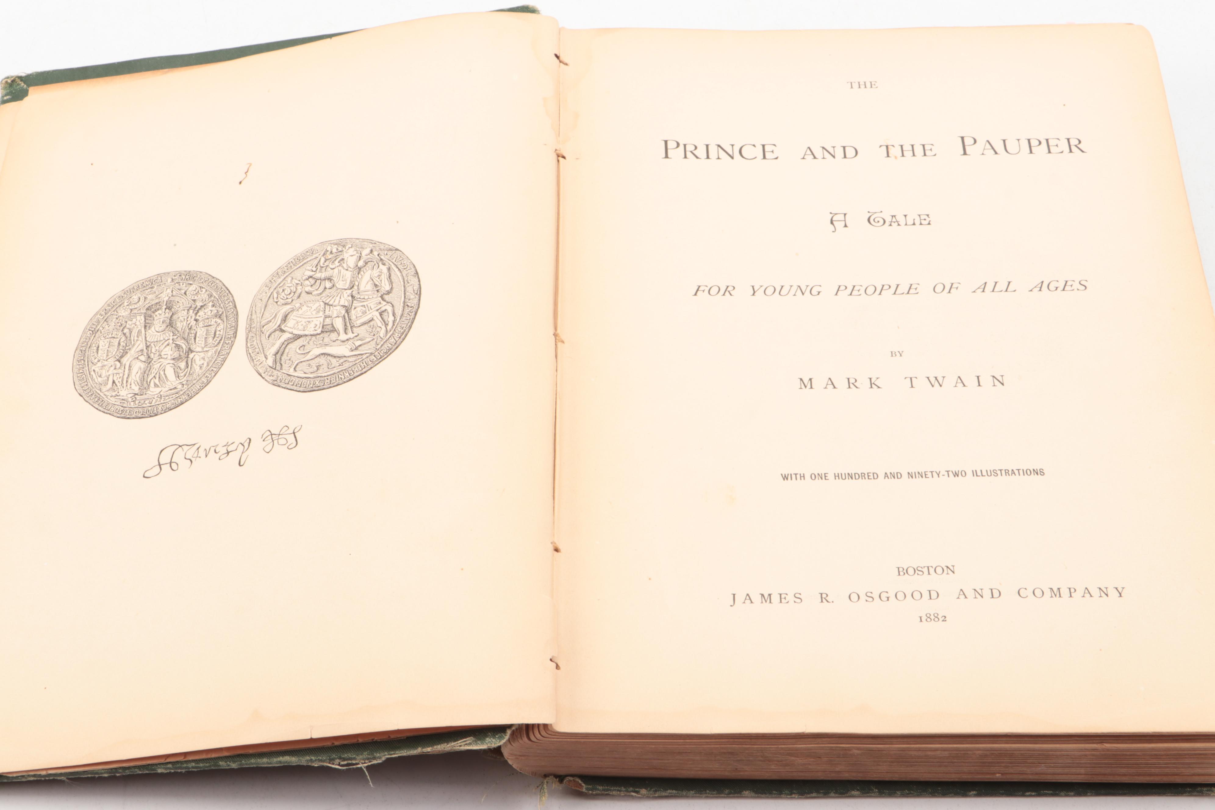 First Edition, Second State "The Prince and the Pauper" by Mark Twain, 1882