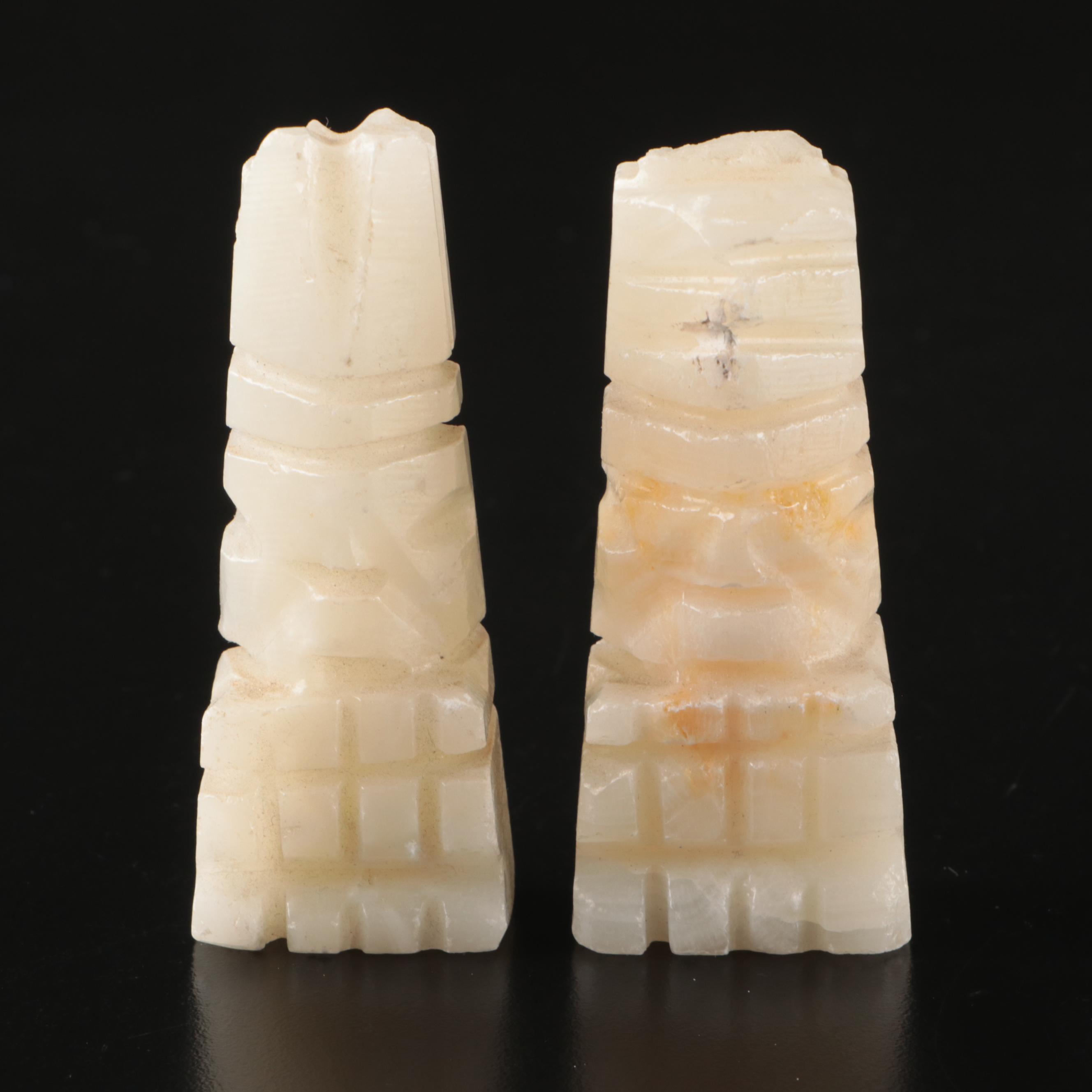 Mesoamerican Style Geometric Marble and Calcite Chess Set