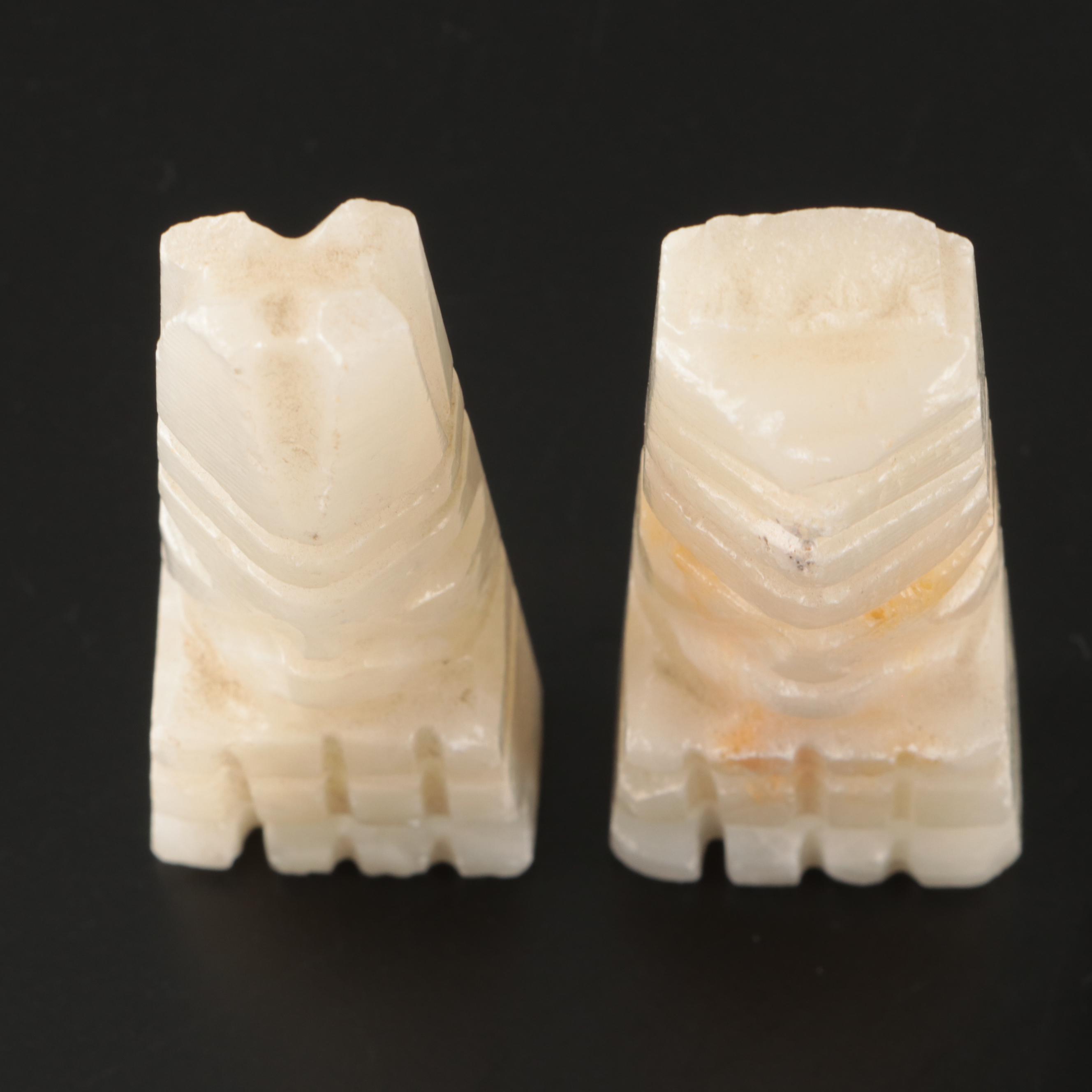 Mesoamerican Style Geometric Marble and Calcite Chess Set