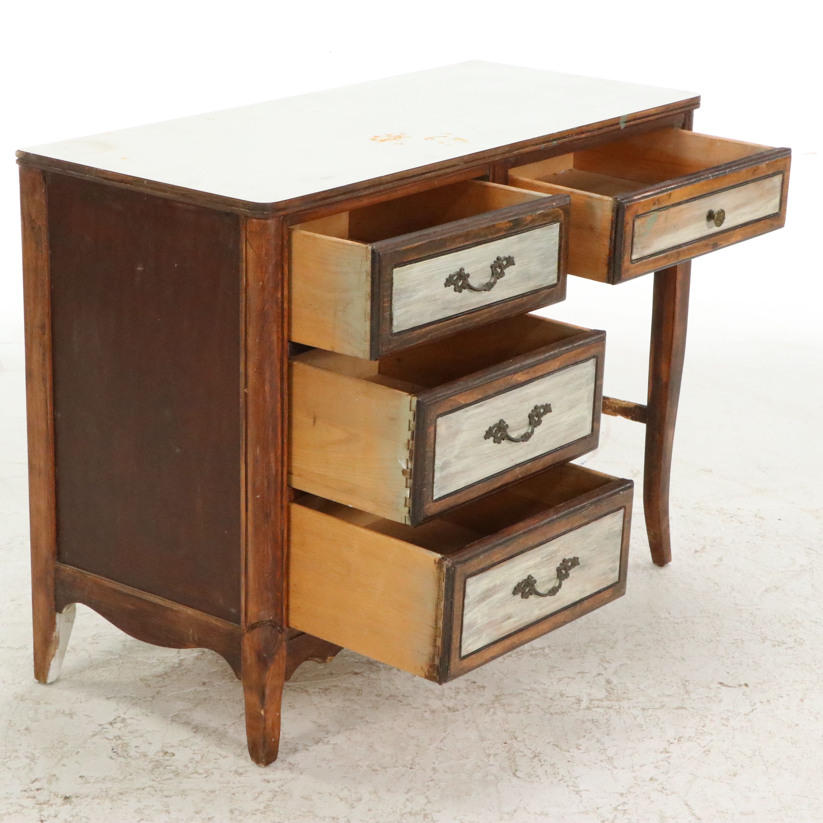 French Provincial Style Partially Painted Wooden Desk, 20th Century