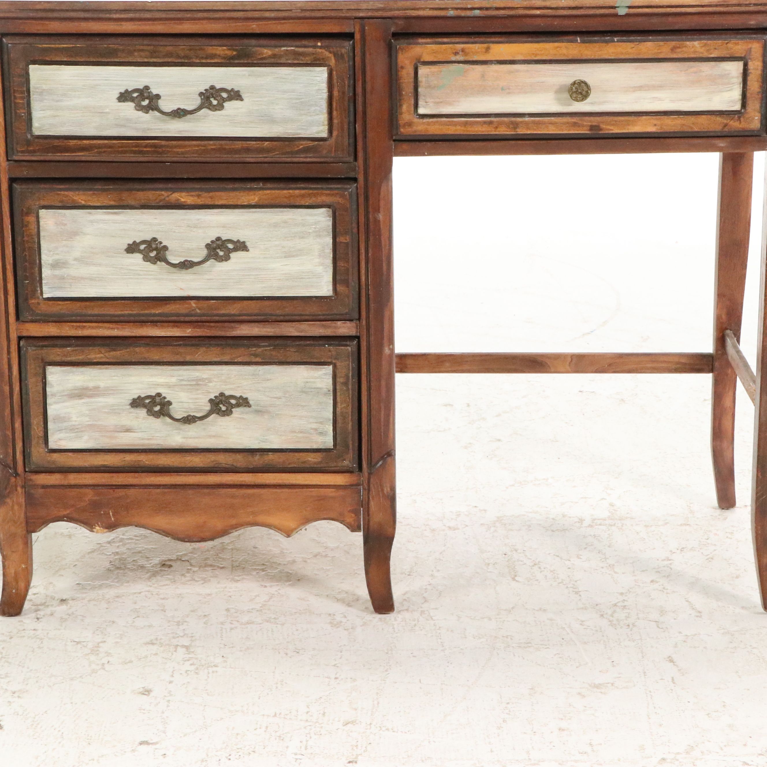 French Provincial Style Partially Painted Wooden Desk, 20th Century