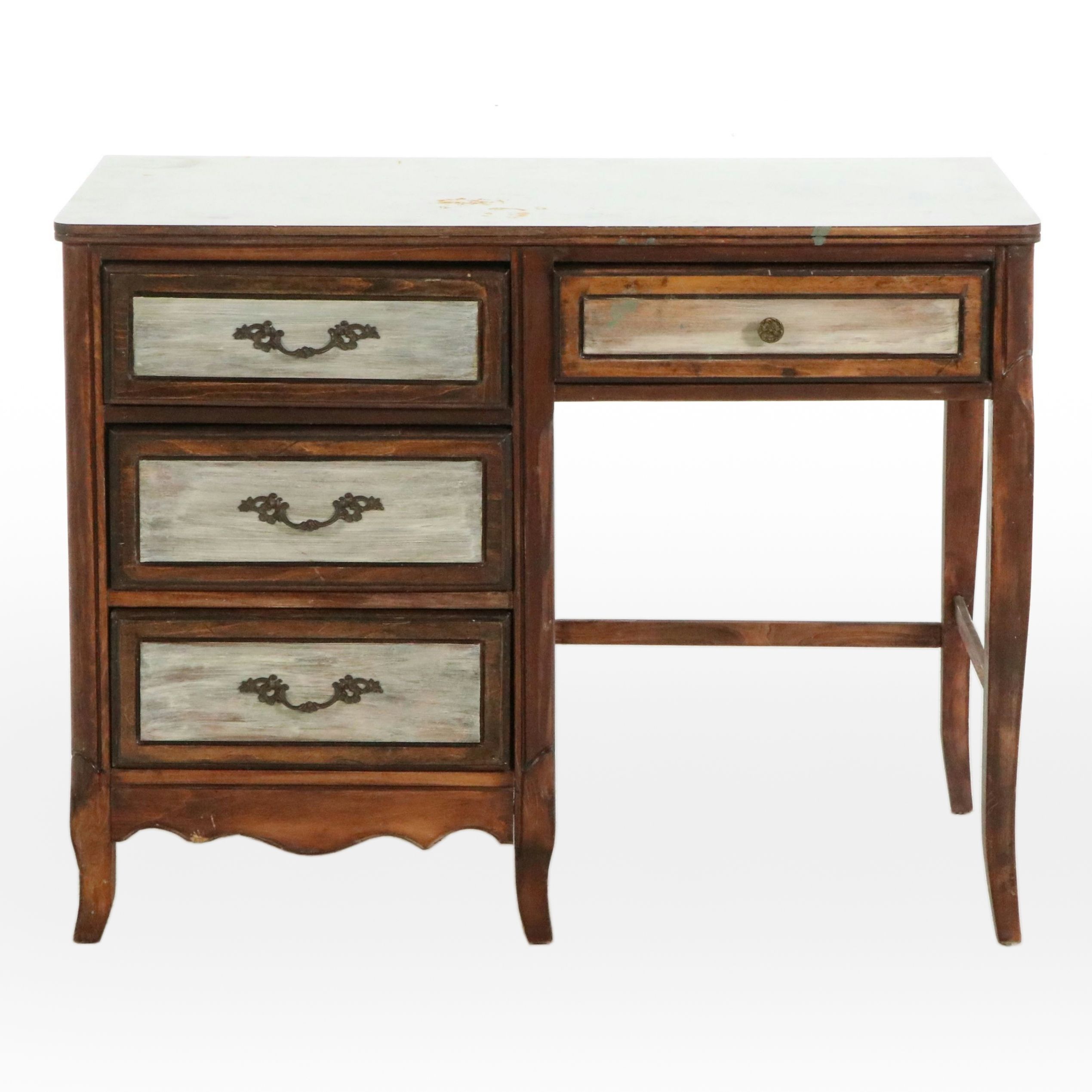 French Provincial Style Partially Painted Wooden Desk, 20th Century
