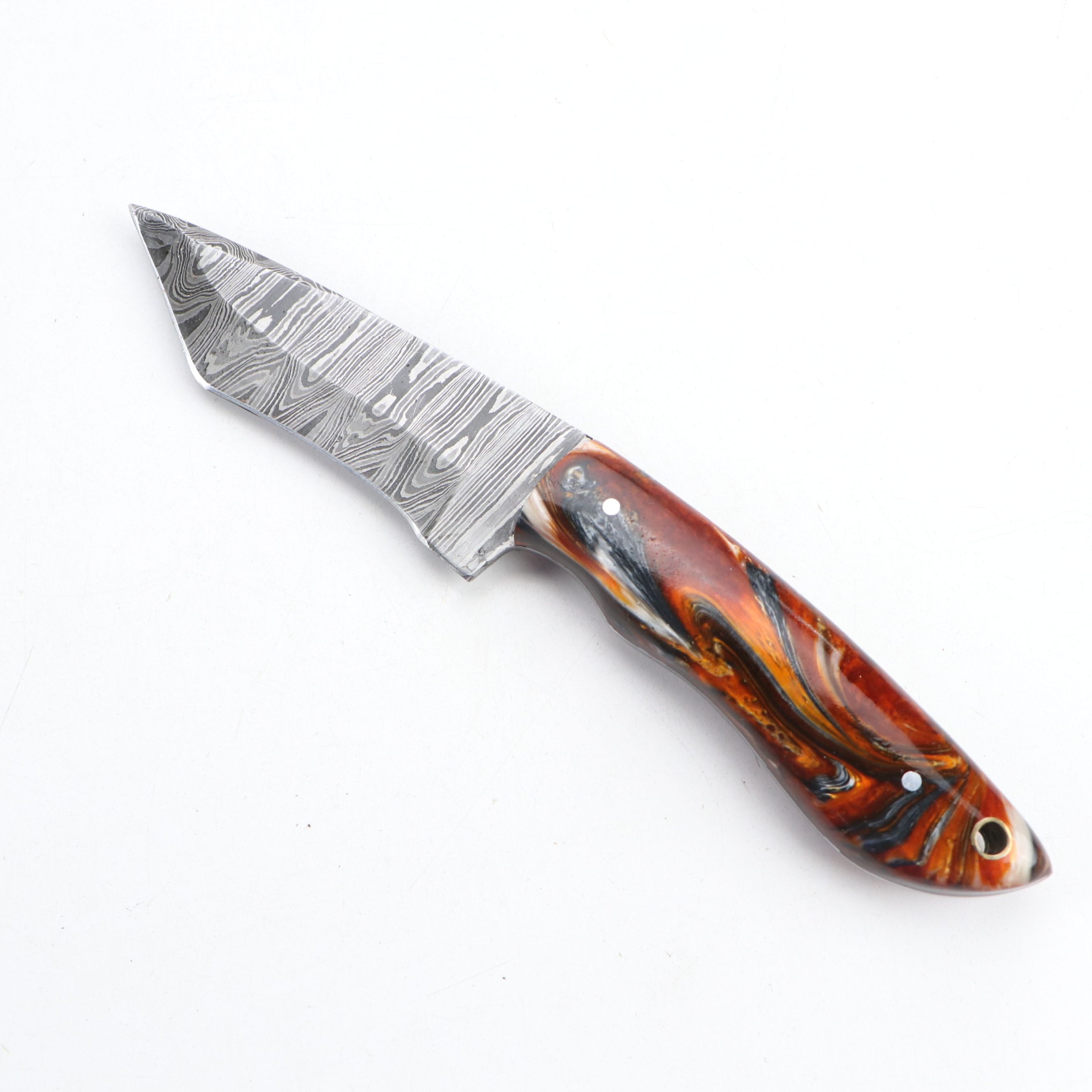 Damascus Steel and Antler Handled Skinner Knives with Hunting Knives and Cleaver